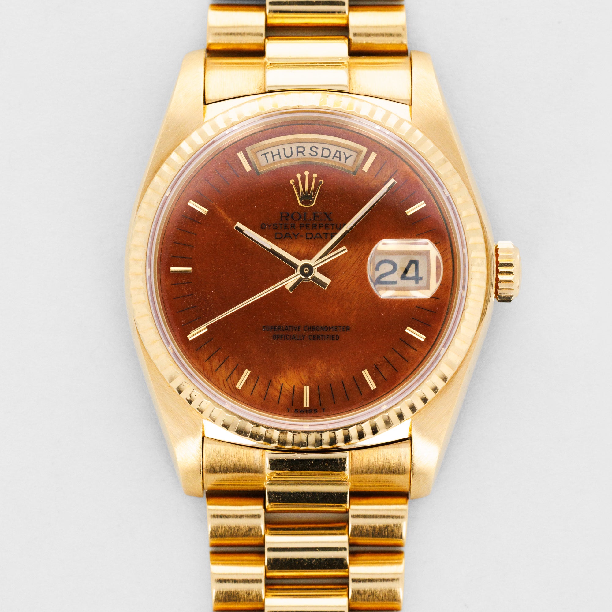 Rolex Yellow Gold Day Date Ref. 18038 with Wood Dial  (New Arrival)