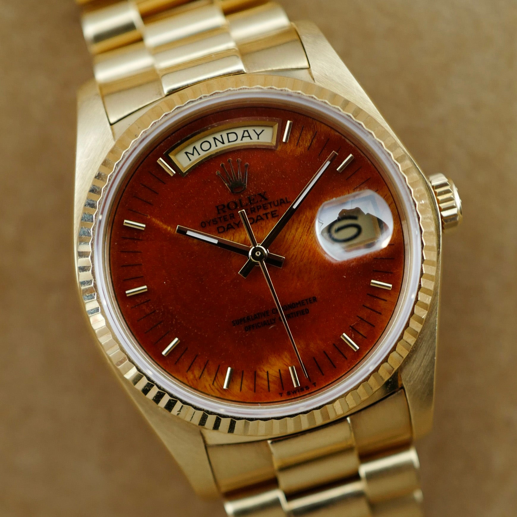 Rolex Yellow Gold Day Date Ref. 18038 with Wood Dial  (New Arrival)