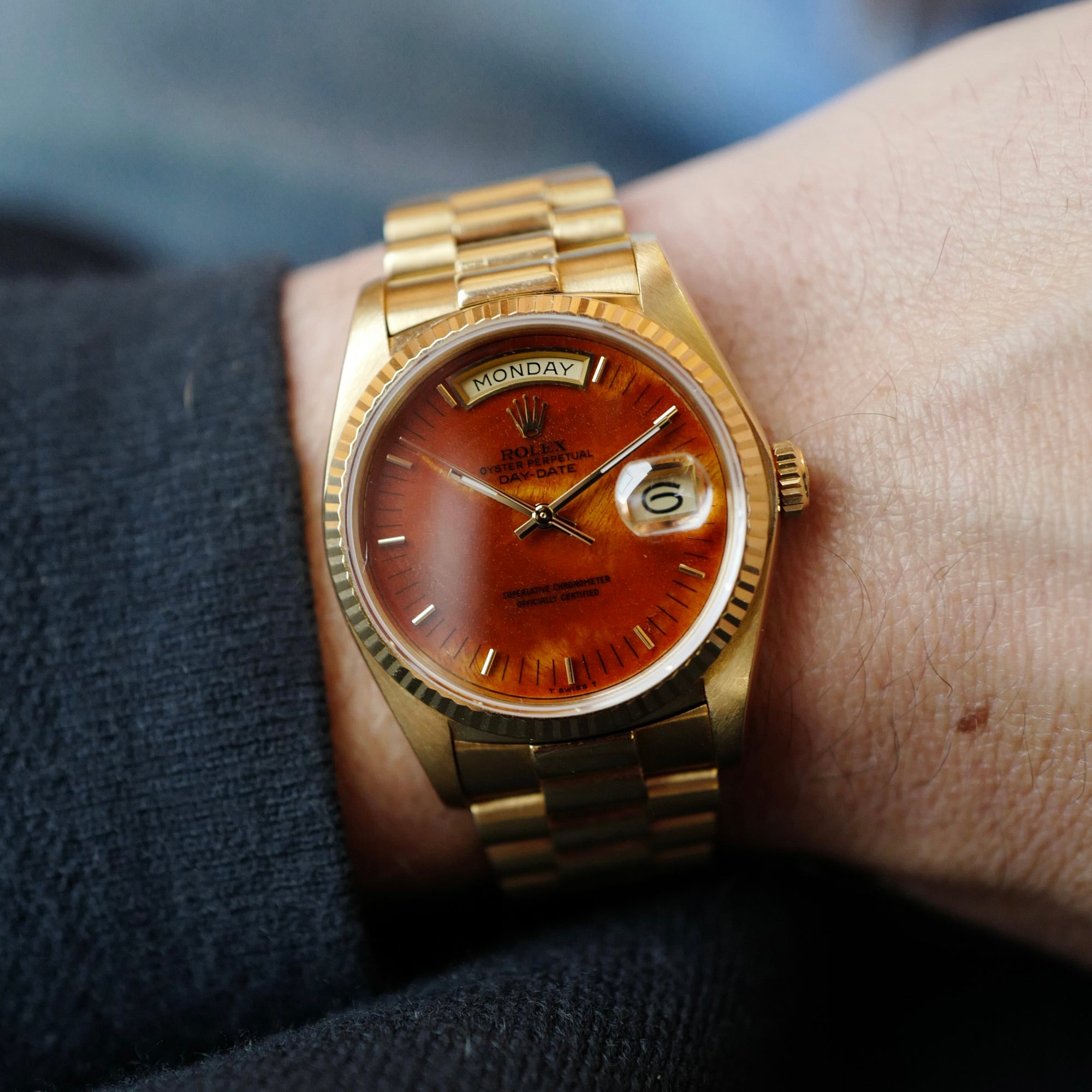 Rolex Yellow Gold Day Date Ref. 18038 with Wood Dial  (New Arrival)