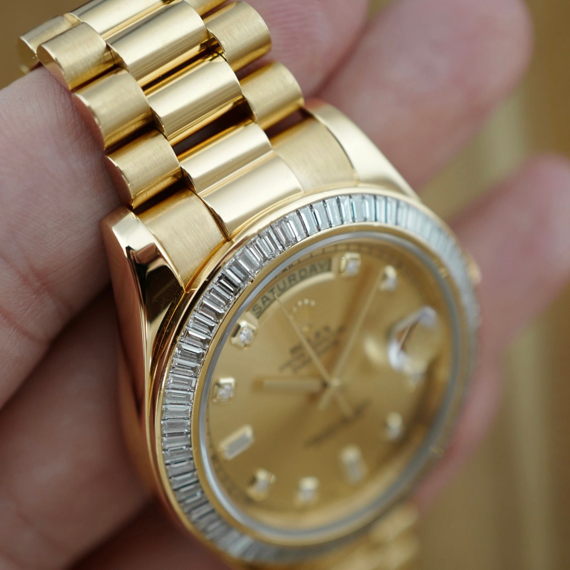 Rolex - Rolex Yellow Gold Day-Date Ref. 218398R with Baguette Diamonds (New Arrivals) - The Keystone Watches