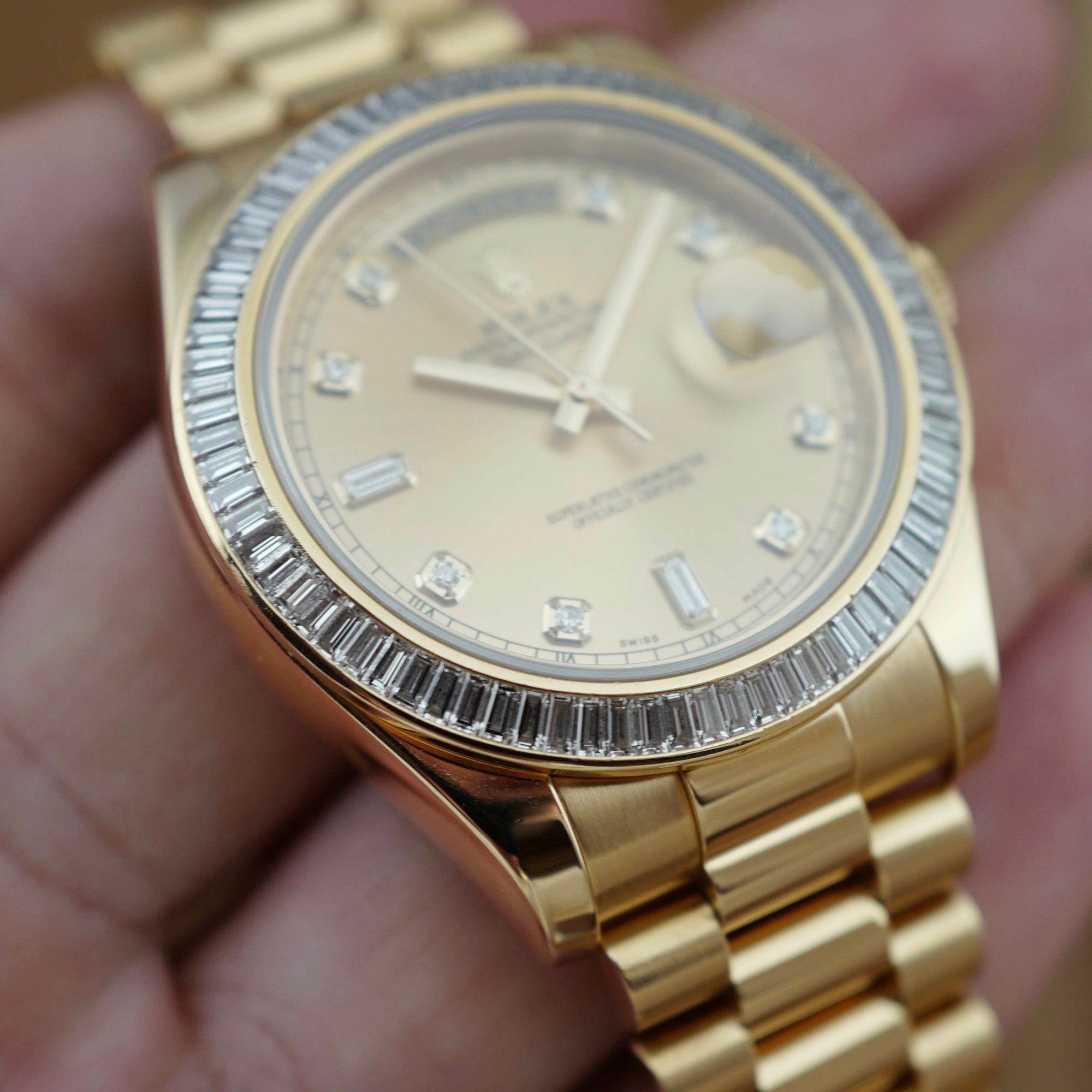 Rolex - Rolex Yellow Gold Day-Date Ref. 218398R with Baguette Diamonds (New Arrivals) - The Keystone Watches