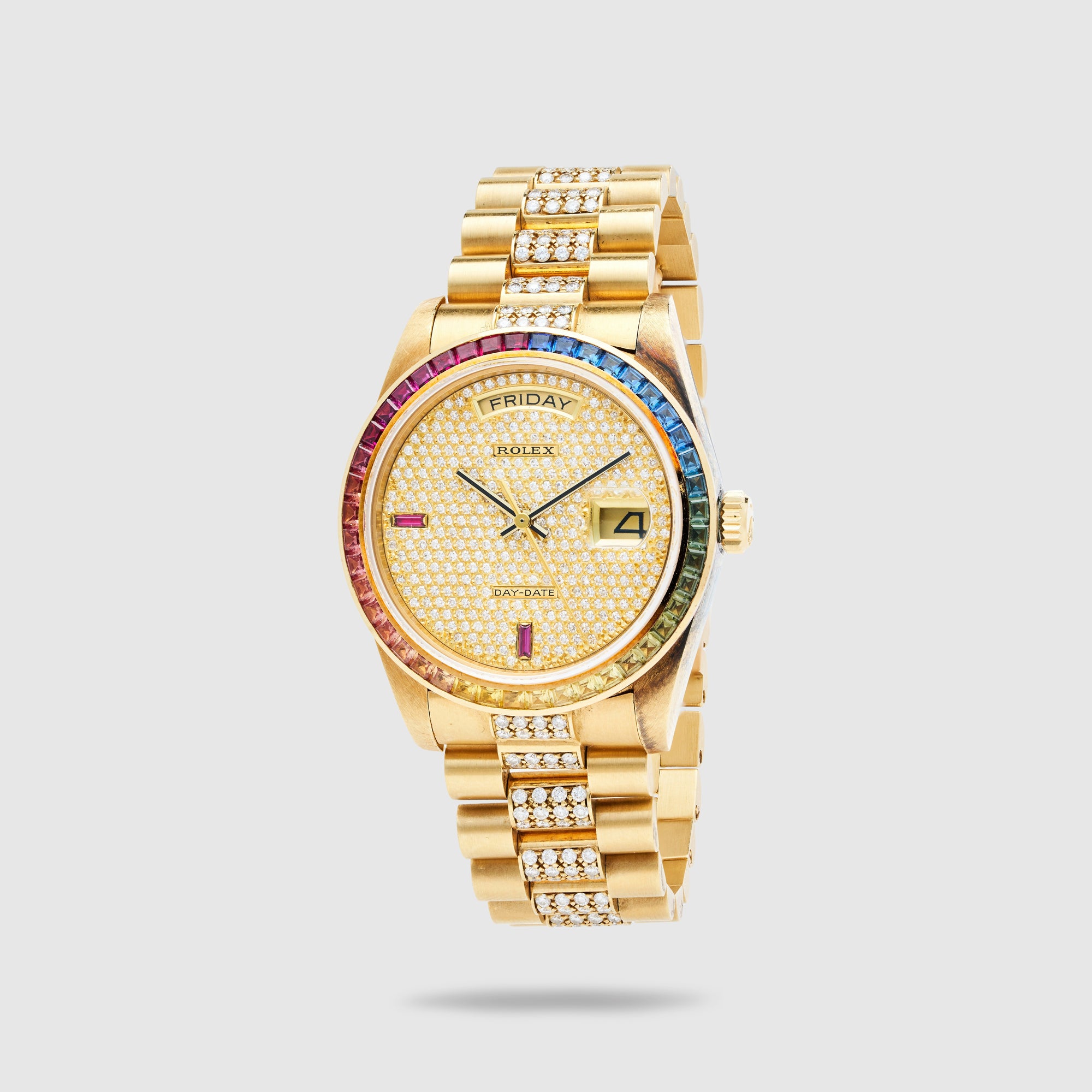 Rolex Yellow Gold Day-Date Rainbow Watch Ref. 18188, Circa 1983
