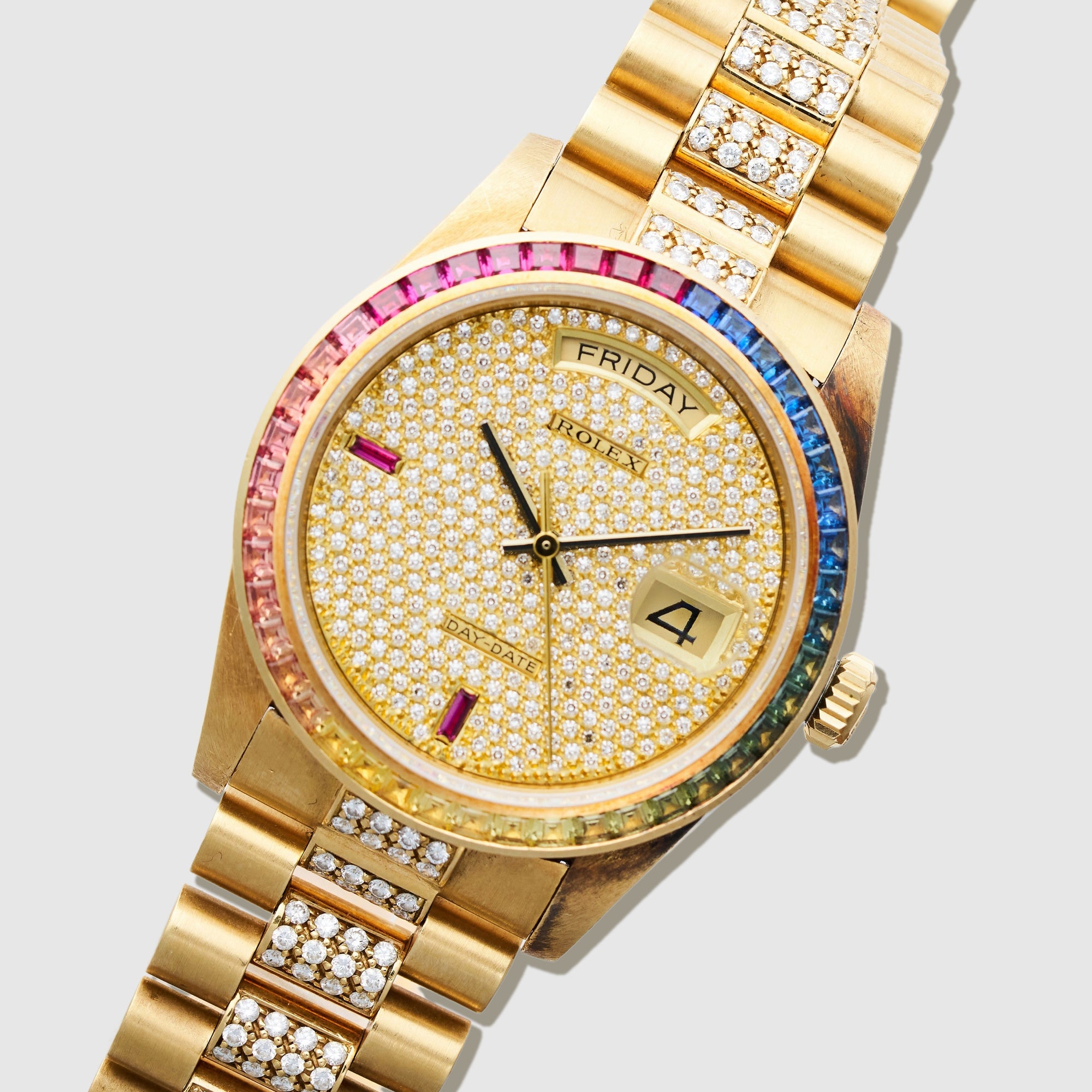 Rolex Yellow Gold Day-Date Rainbow Watch Ref. 18188, Circa 1983