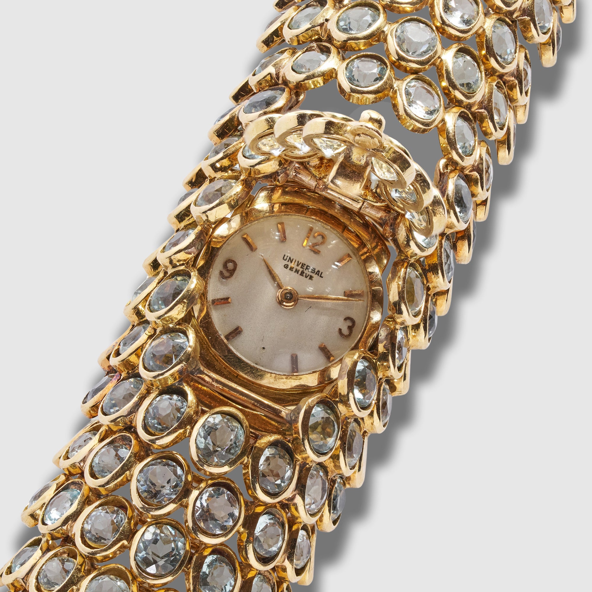 Rene Boivin Yellow Gold Aquamarine Bracelet Watch, Circa 1950