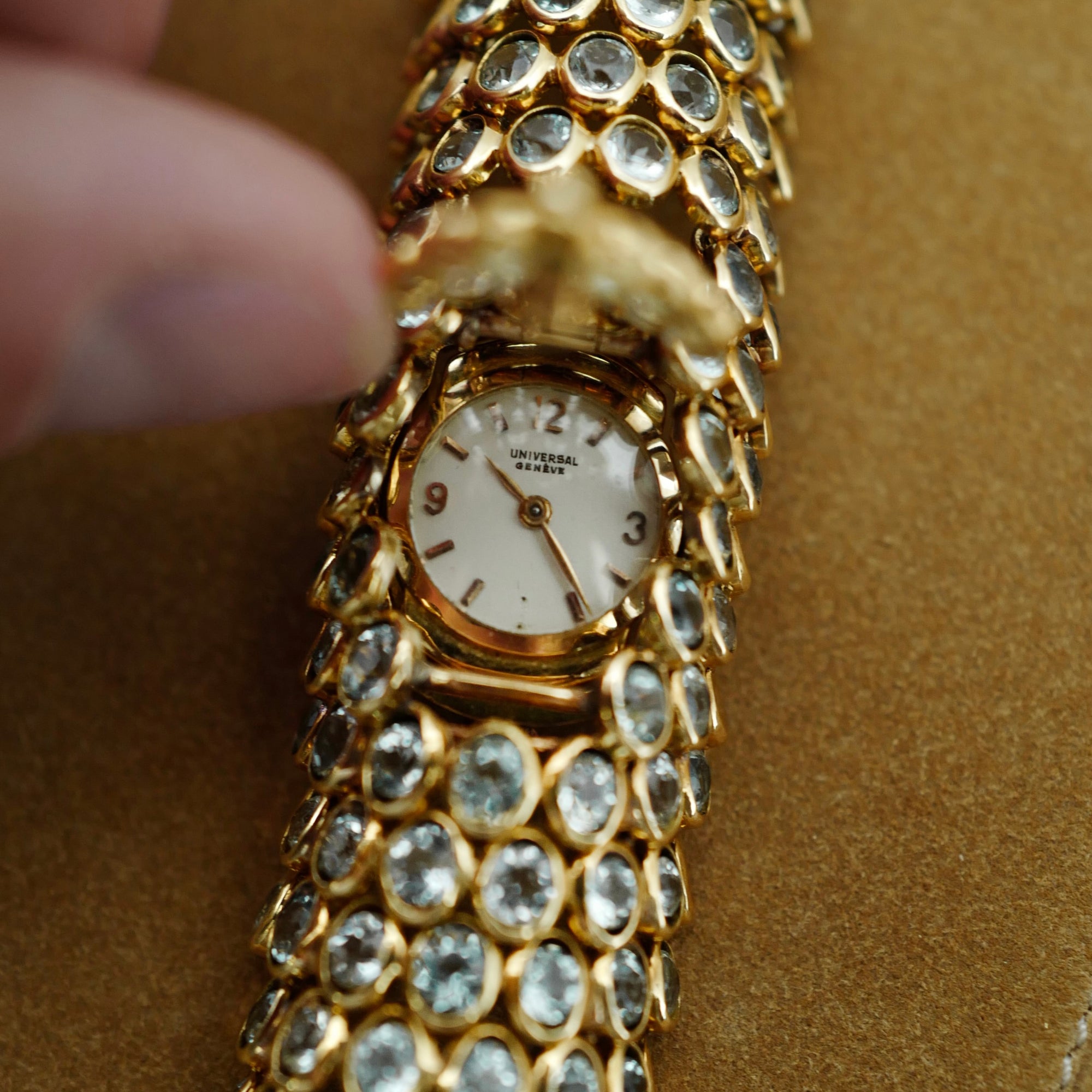 Rene Boivin Yellow Gold Aquamarine Bracelet Watch by Juliette Moutard, Circa 1950