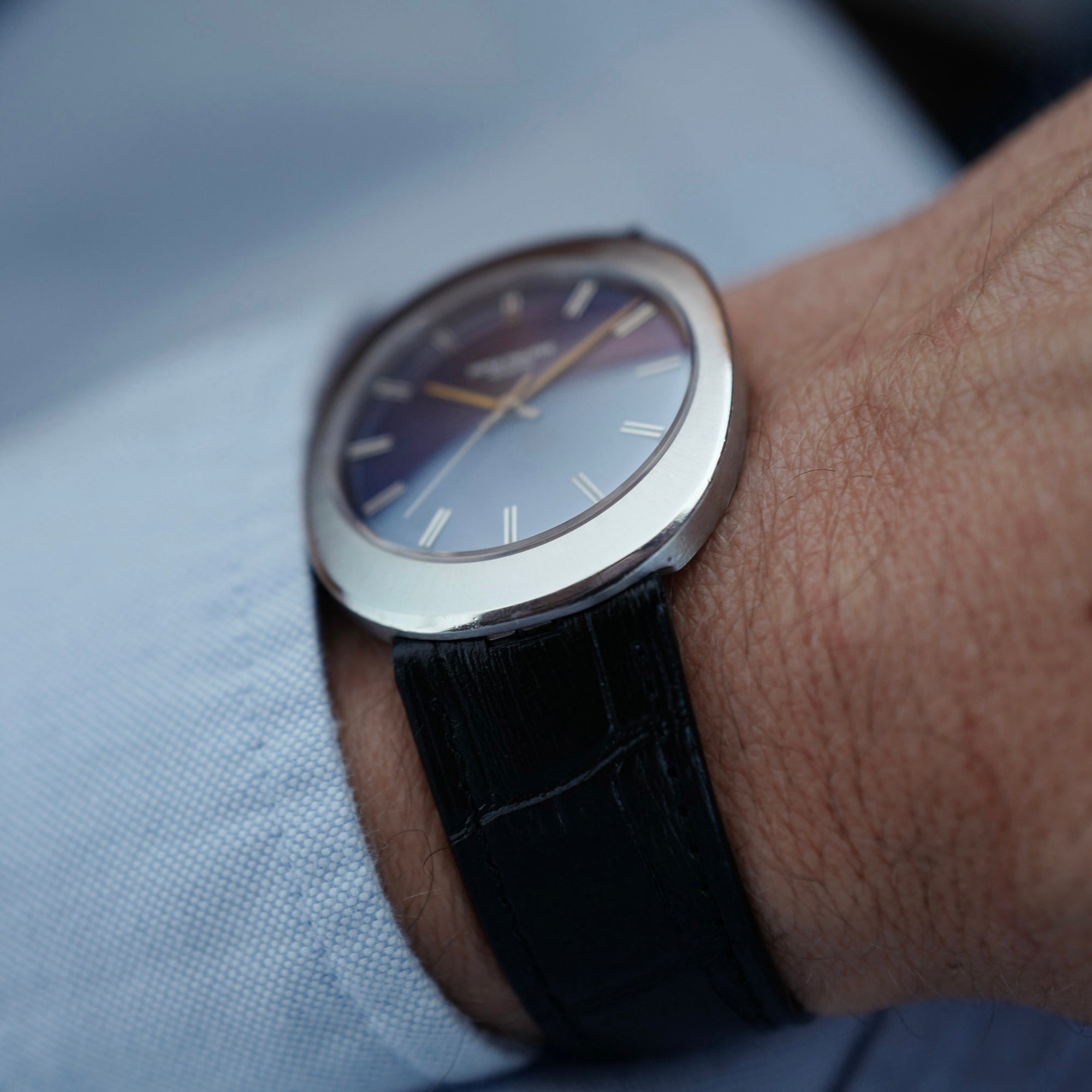 Patek Philippe Steel Backwind Ellipse Watch Ref. 3580 with Blue Dial
