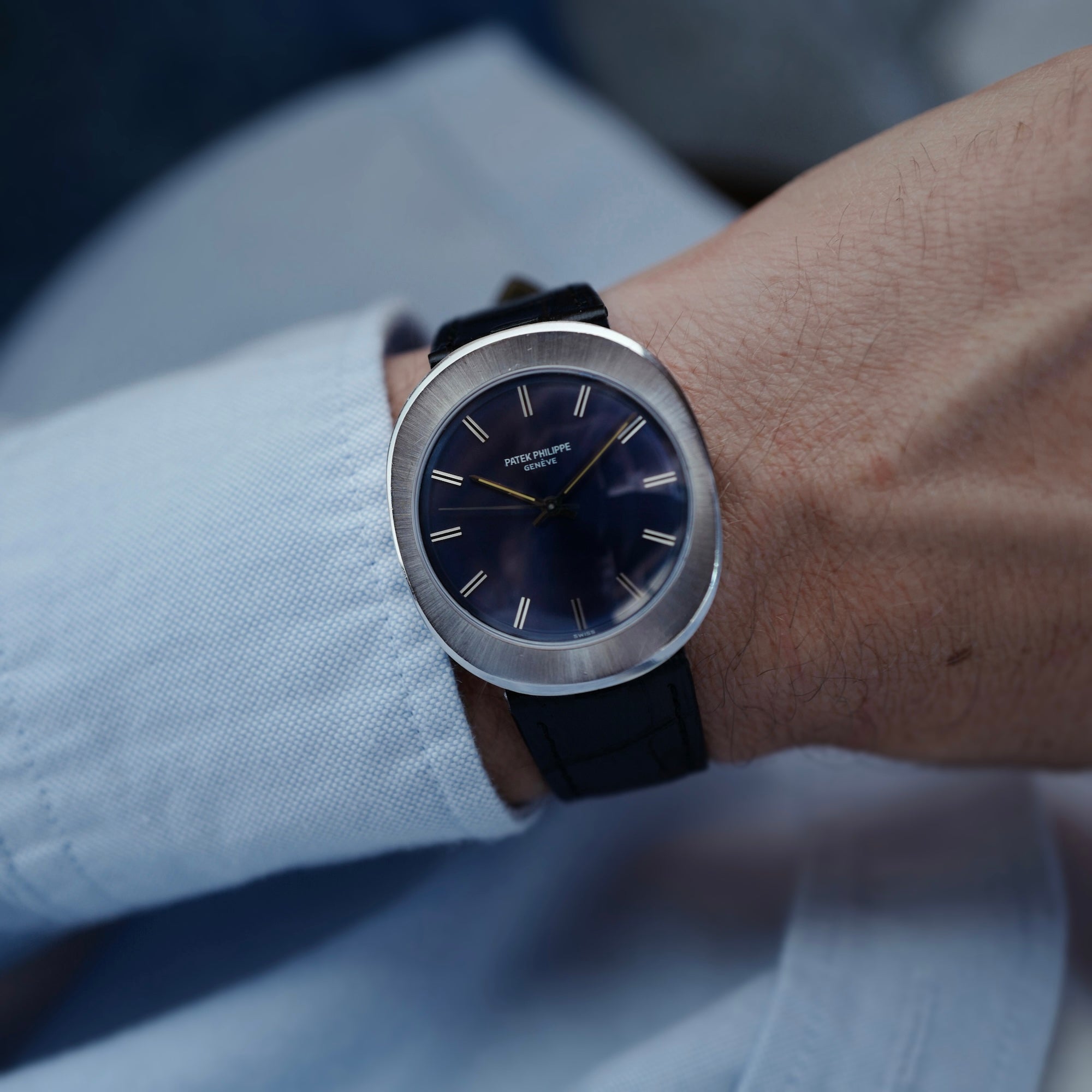 Patek Philippe Steel Backwind Ellipse Watch Ref. 3580 with Blue Dial