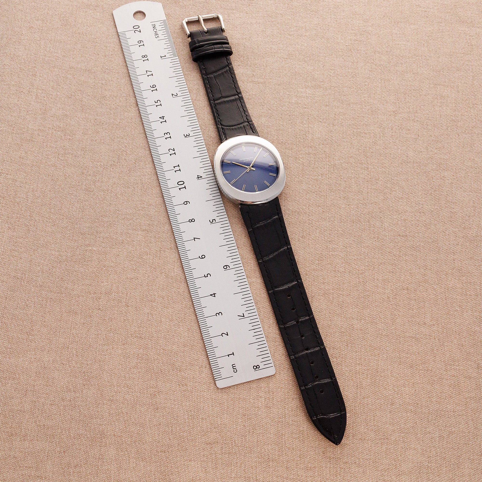 Patek Philippe Steel Backwind Ellipse Watch Ref. 3580 with Blue Dial