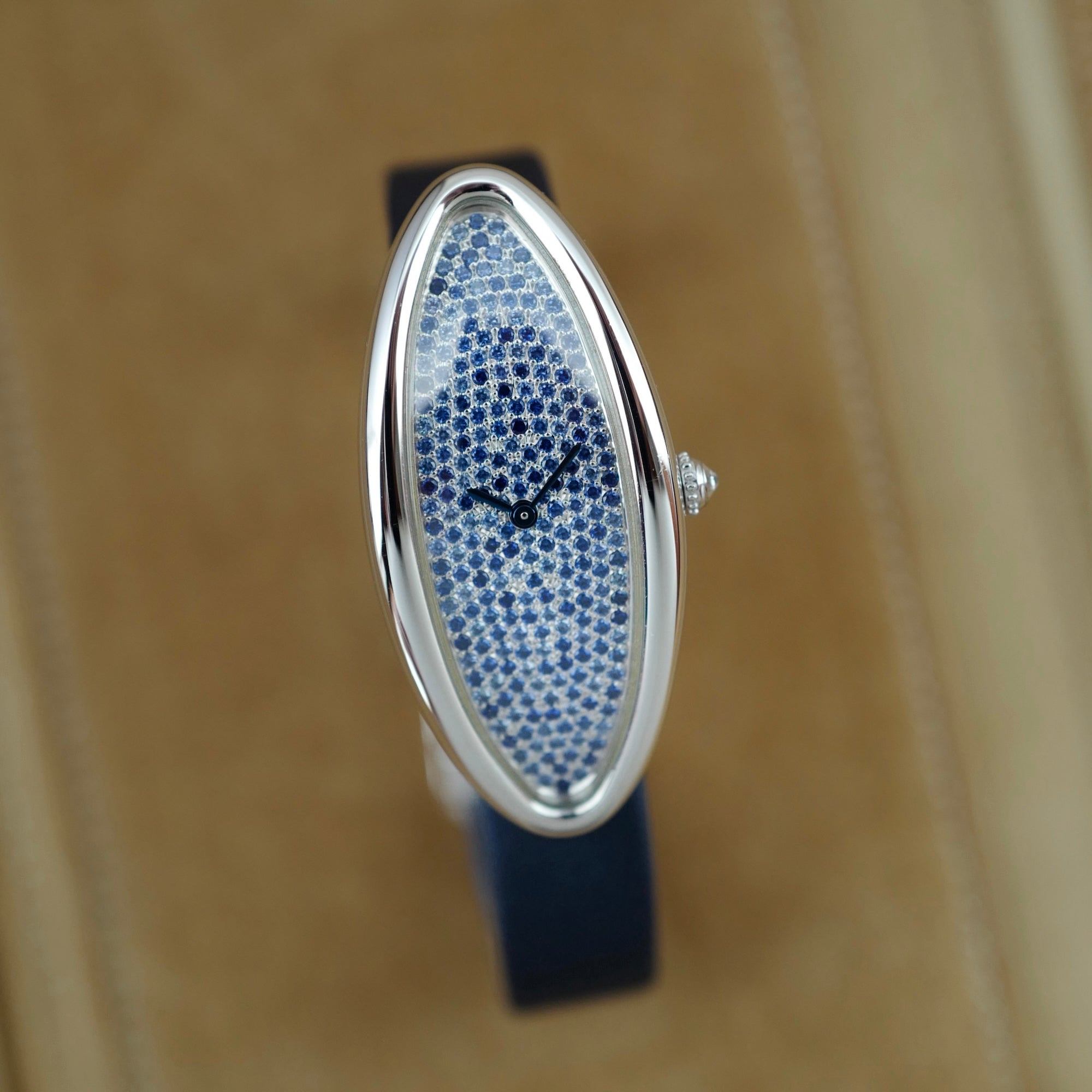 Cartier - Carter White Gold Baignoire Allongee with Diamond and Sapphire Pave Dial Ref. 2514 - The Keystone Watches