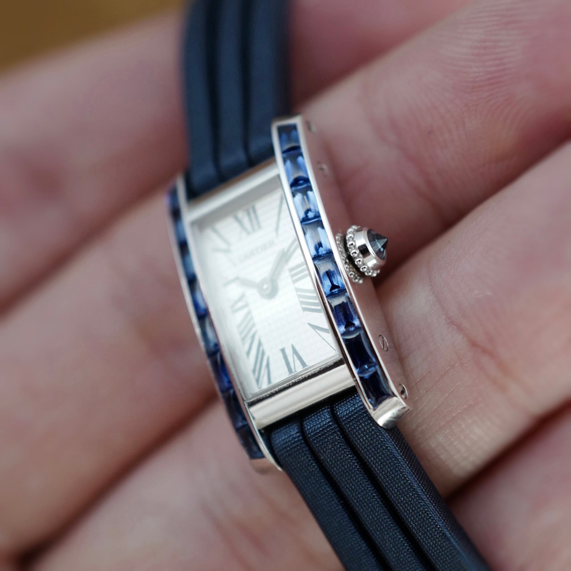 Cartier - Cartier White Gold Lanieres Tank Allongee Watch Ref. 2544 with Sapphires (New Arrival) - The Keystone Watches