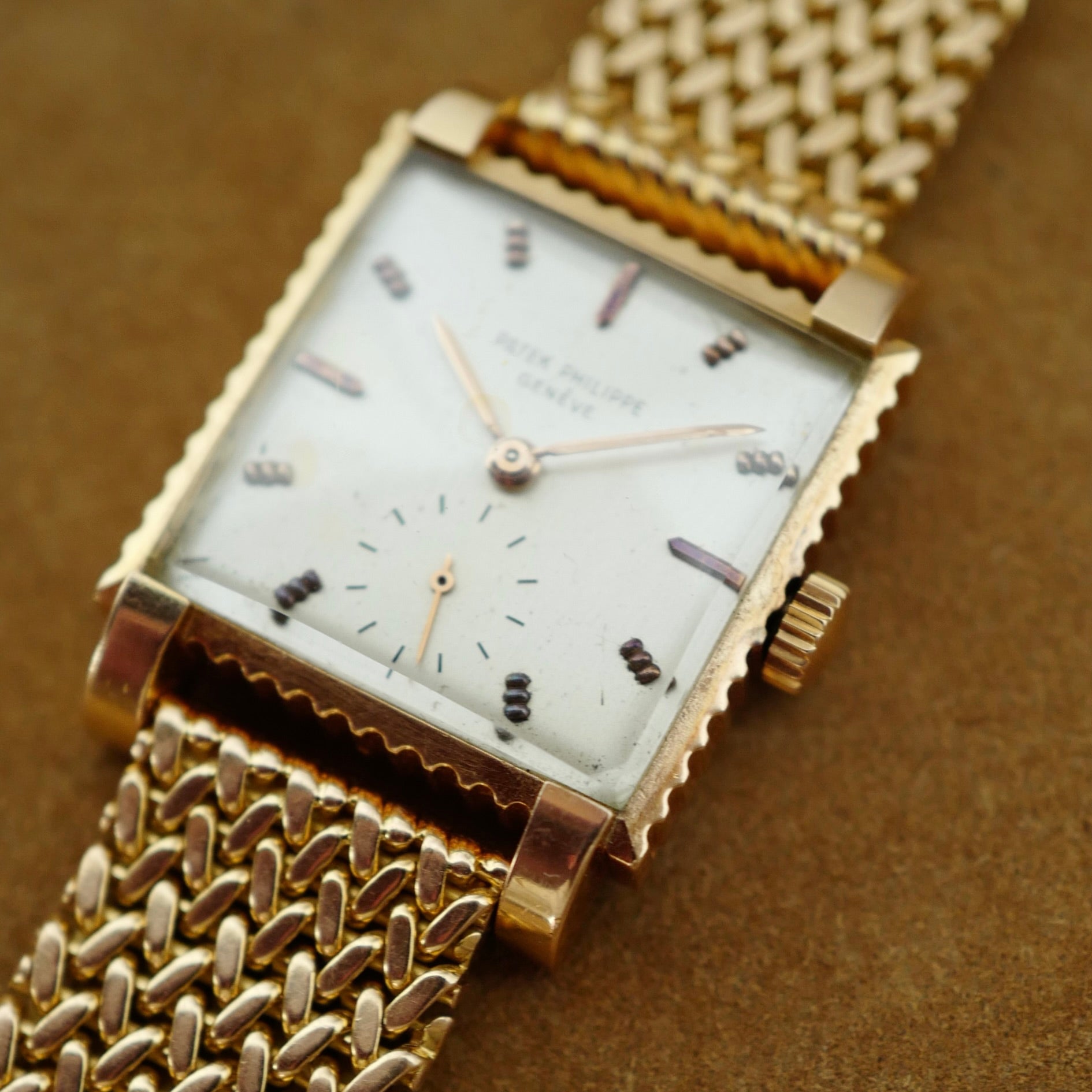 Patek Philippe Rose Gold Square Watch Ref. 2472 with Ribbed Fluted Case and Bracelet