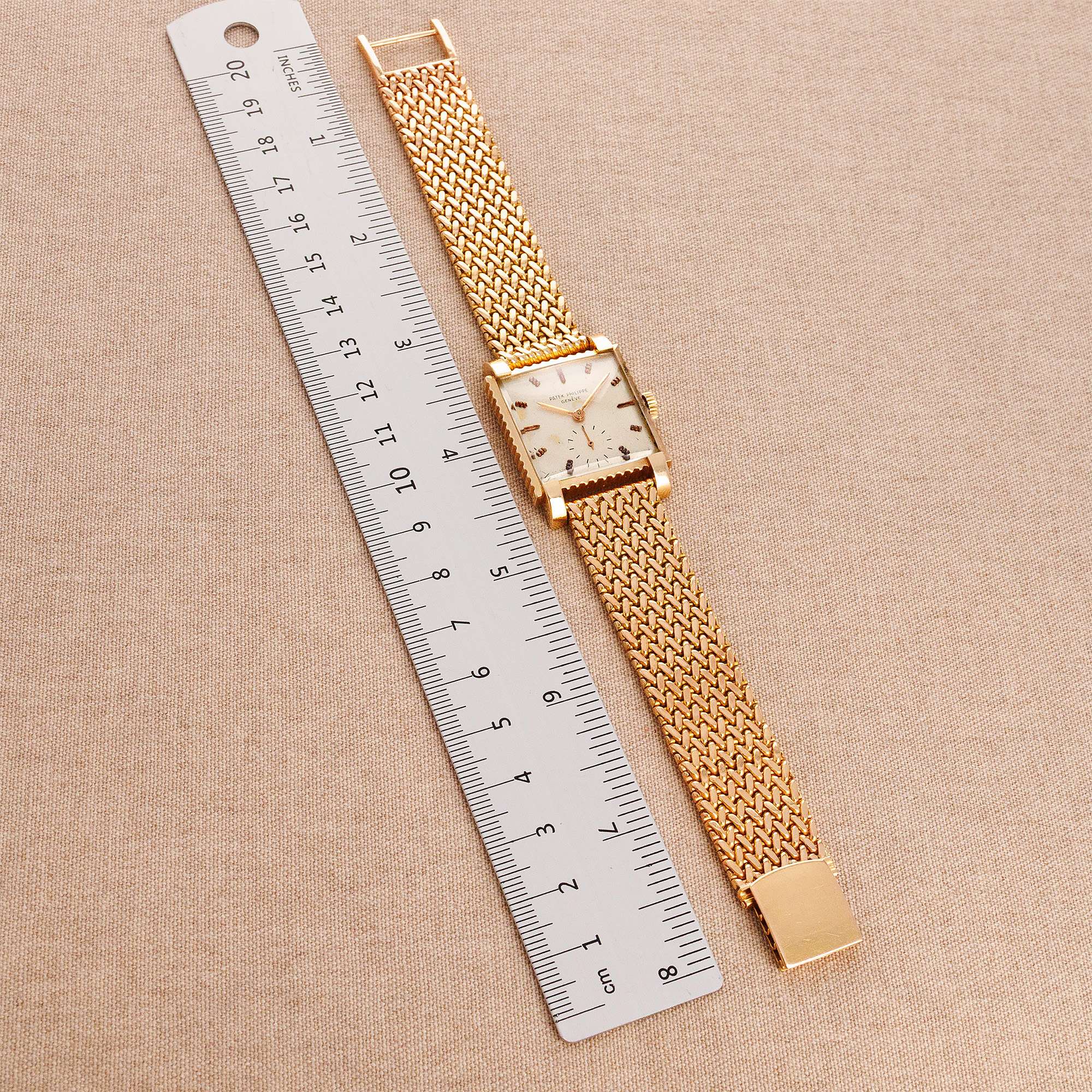 Patek Philippe Rose Gold Square Watch Ref. 2472 with Ribbed Fluted Case and Bracelet