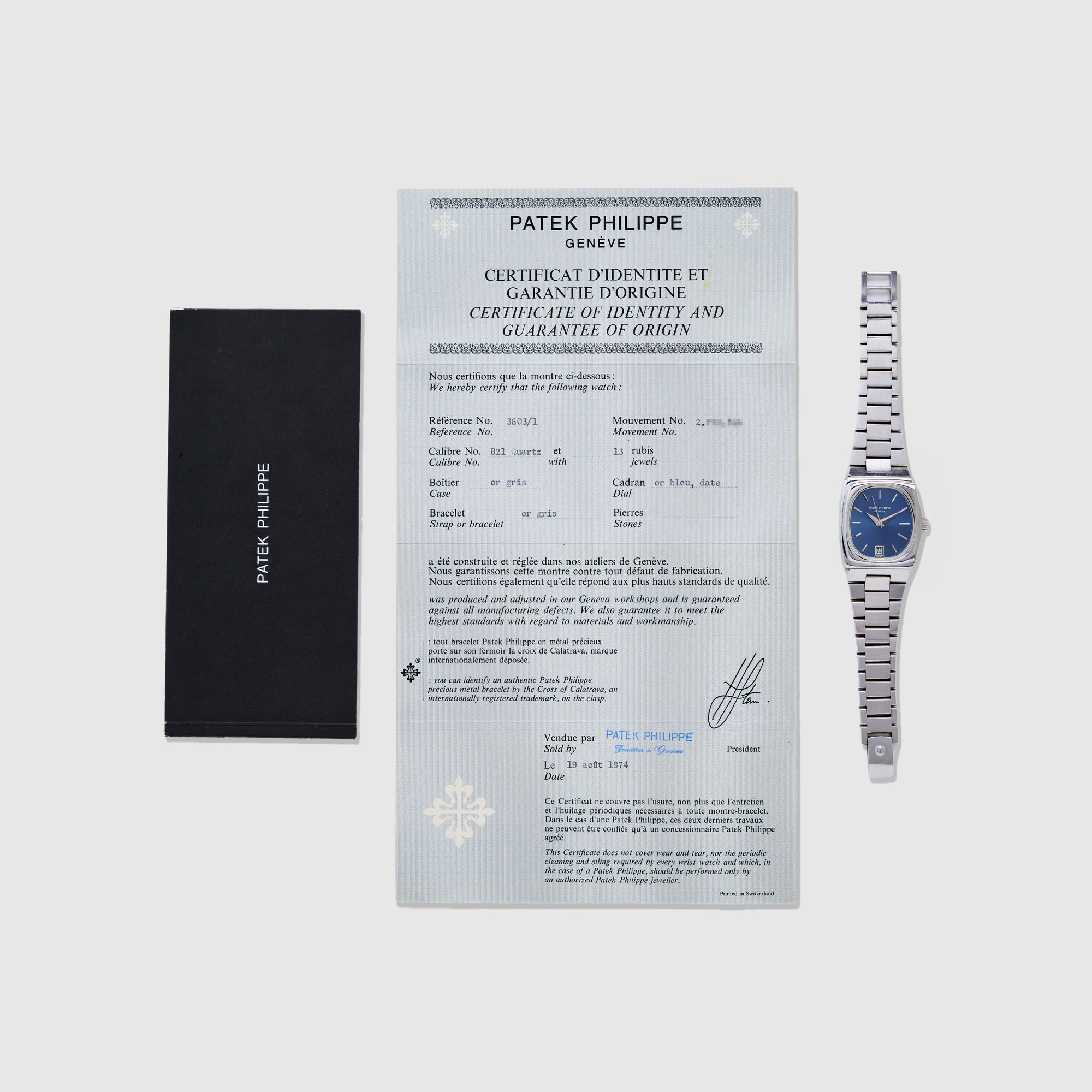 Patek Philippe White Gold Beta 21 Ref. 3603 with Original Box and Papers