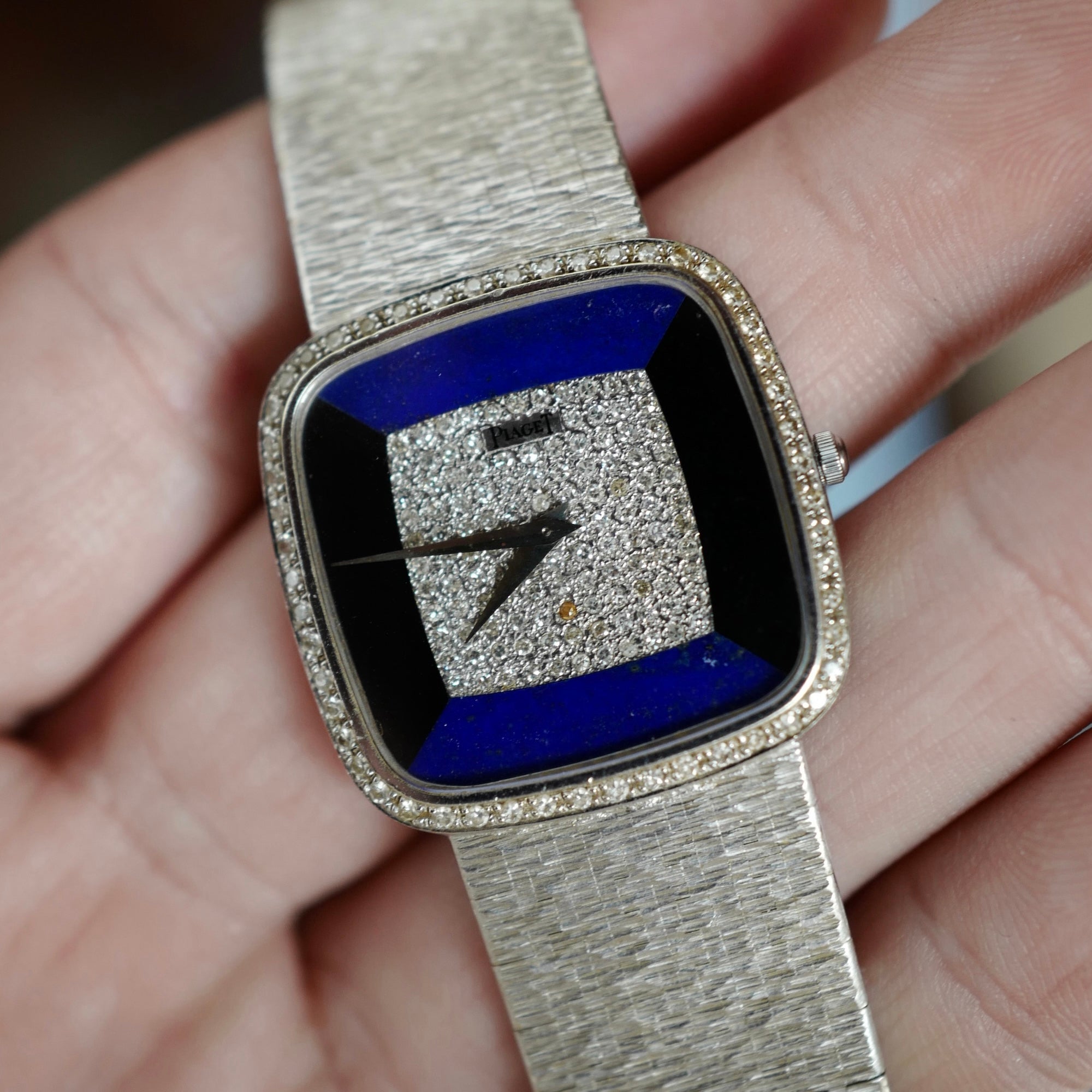 Piaget - Piaget White Gold Mechanical Watch Ref. 9775A6 with Lapis, Diamond and Onyx Dial (New Arrival) - The Keystone Watches