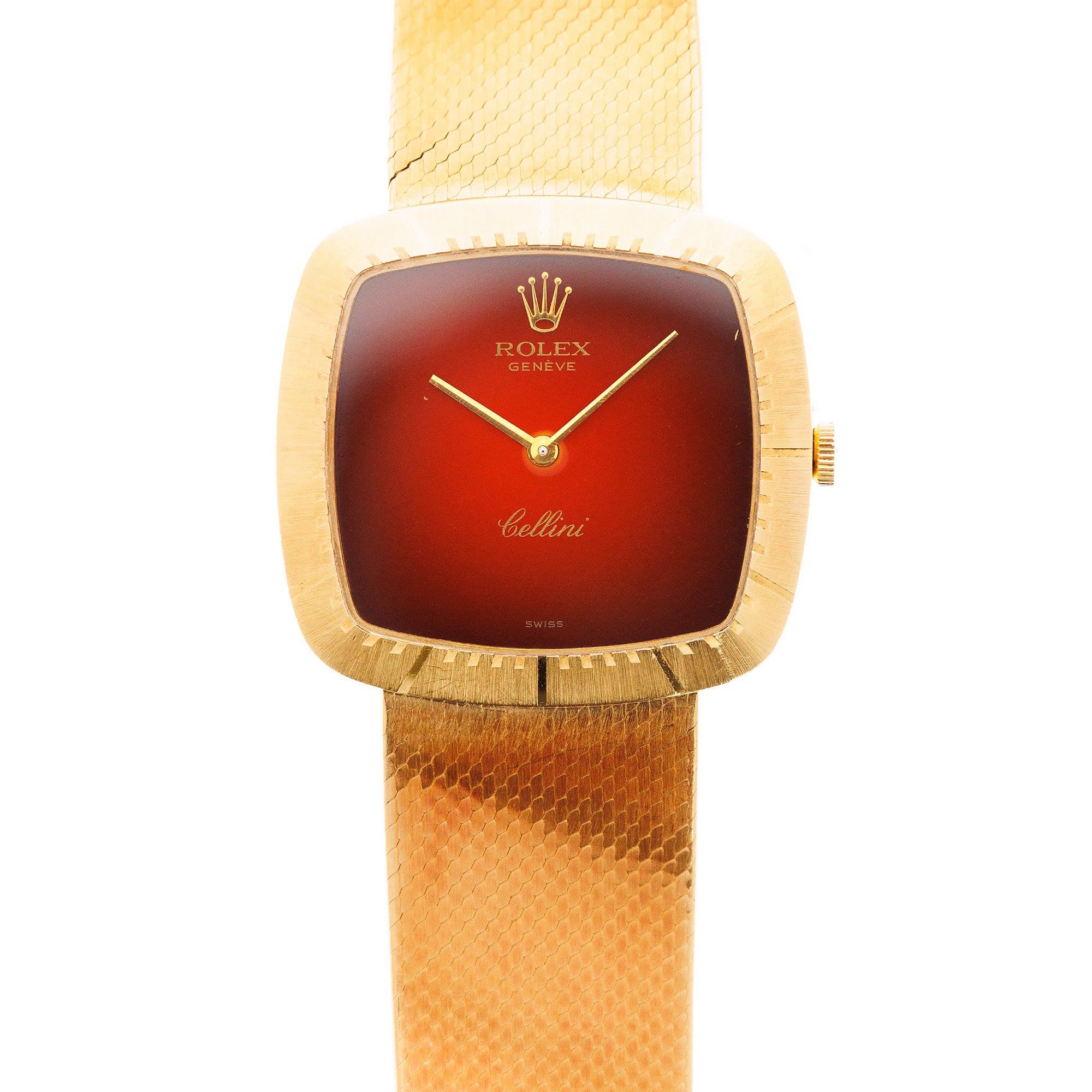 Rolex - Rolex Yellow Gold Cellini Bracelet Watch Ref. 4320 with Red Vignette Dial - The Keystone Watches