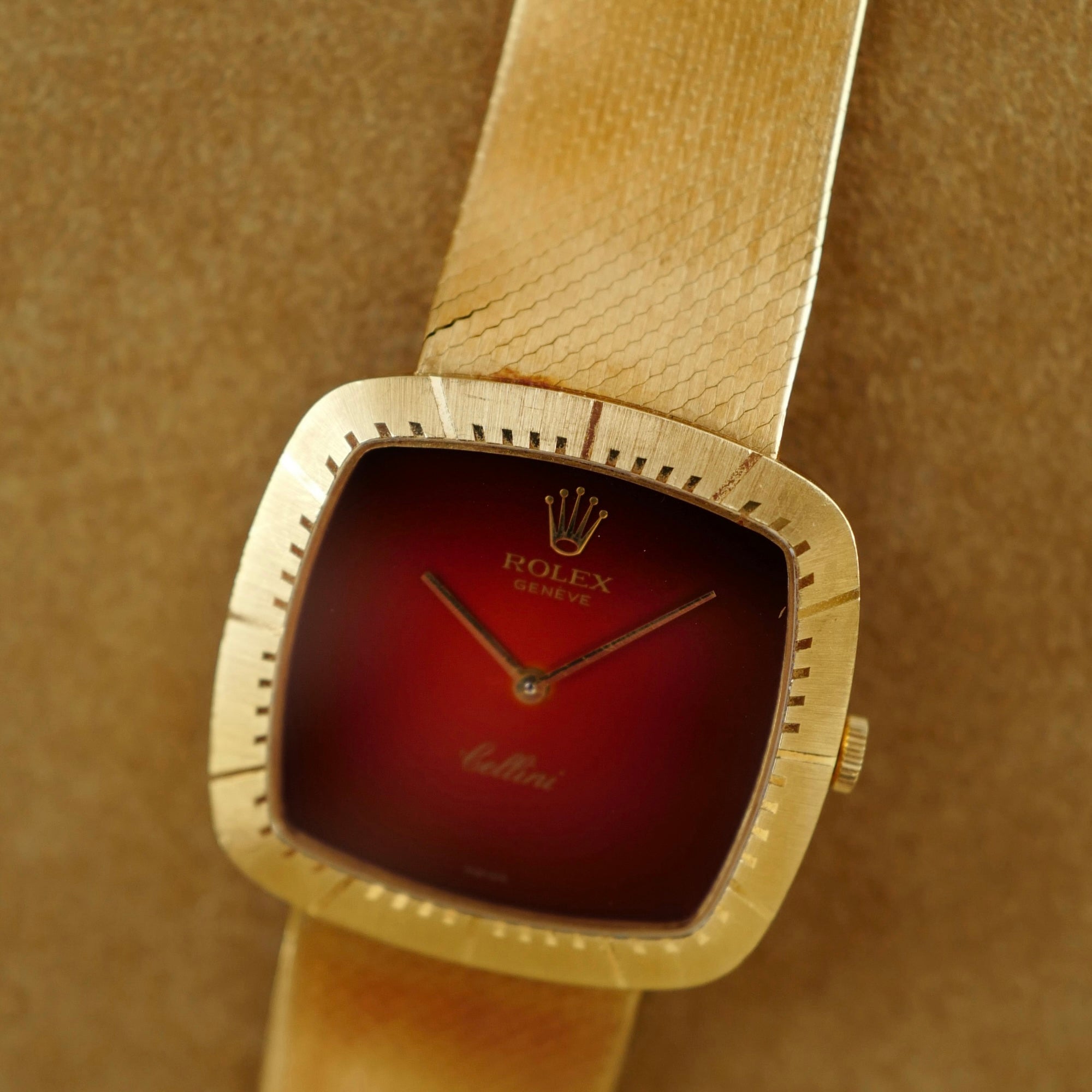 Rolex - Rolex Yellow Gold Cellini Bracelet Watch Ref. 4320 with Red Vignette Dial - The Keystone Watches