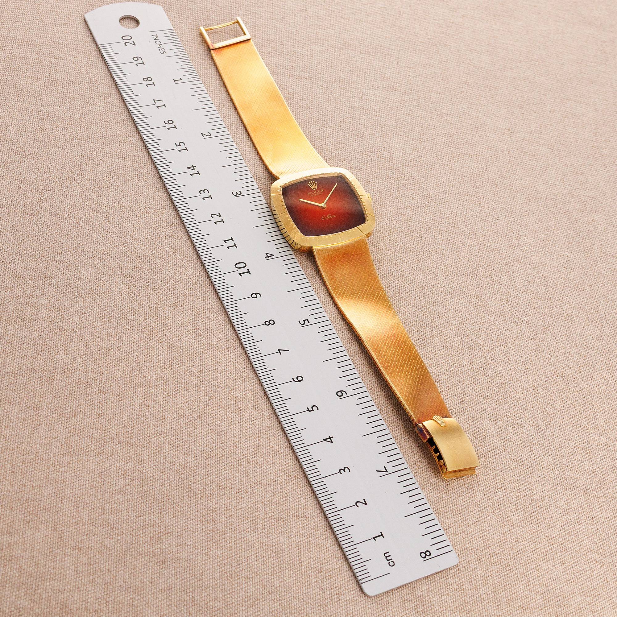 Rolex - Rolex Yellow Gold Cellini Bracelet Watch Ref. 4320 with Red Vignette Dial - The Keystone Watches