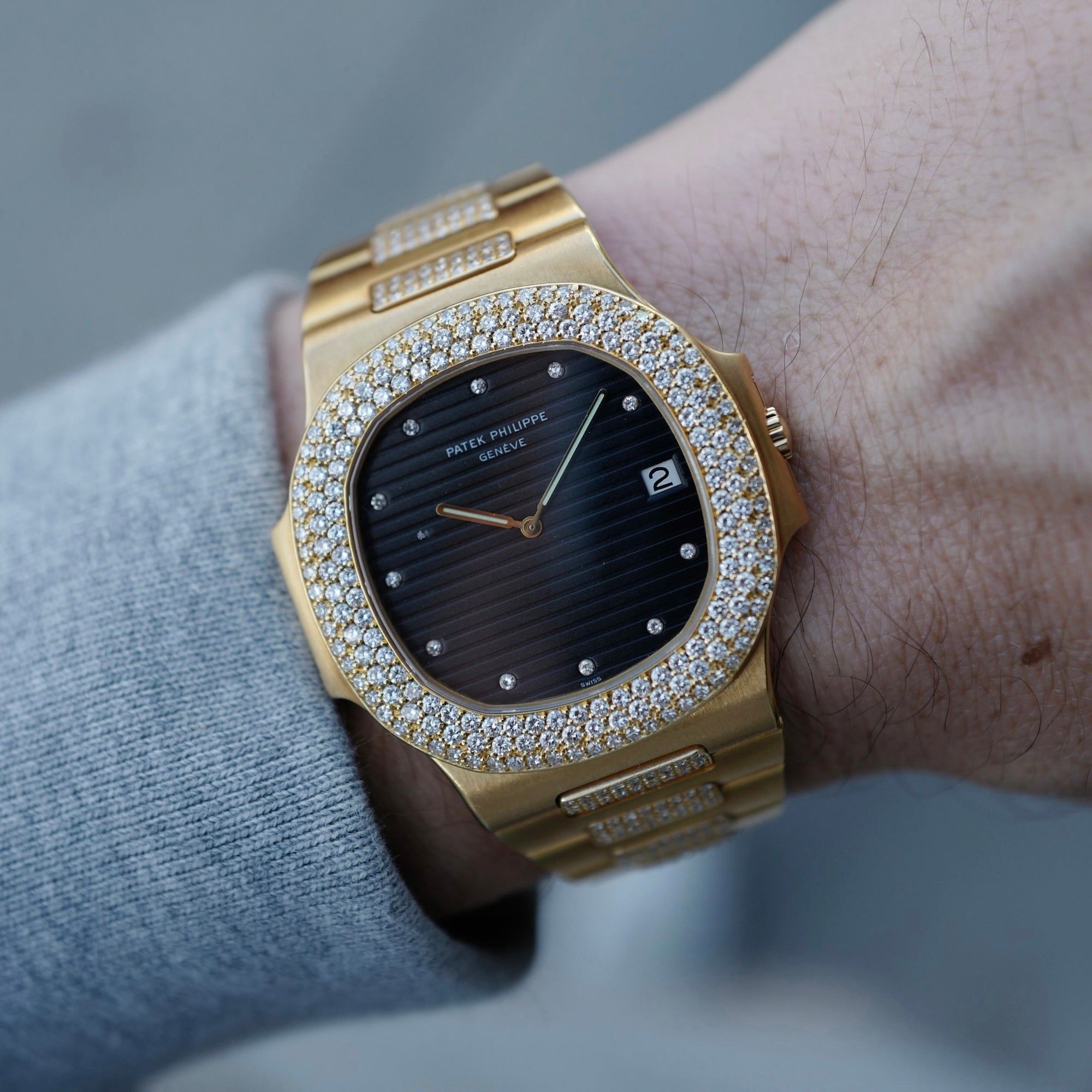 Patek Philippe Yellow Gold Nautilus Ref. 3700 with Original Diamonds, Only Known Example