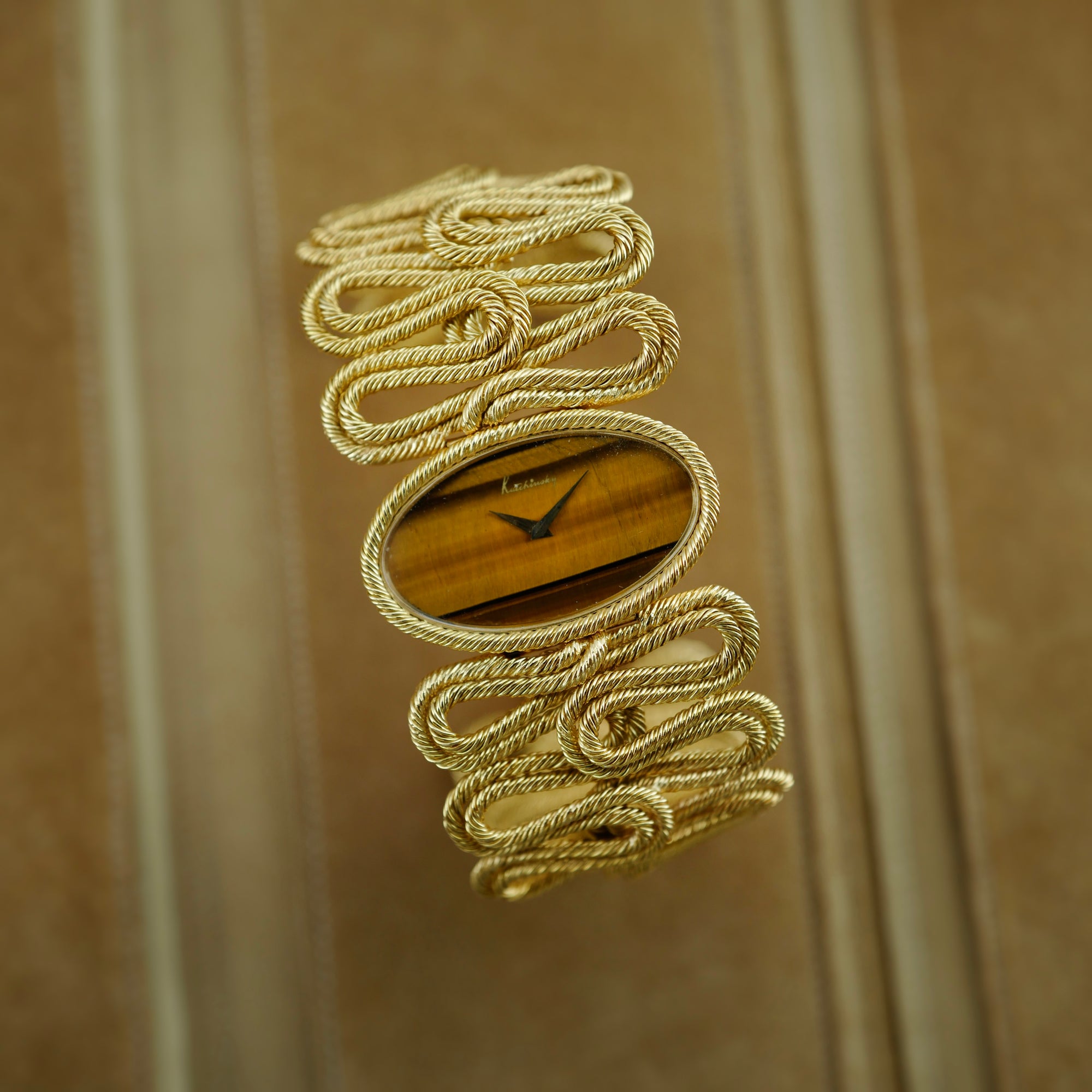 Kutchinsky Yellow Gold Tigers Eye Bracelet Watch (New Arrival)