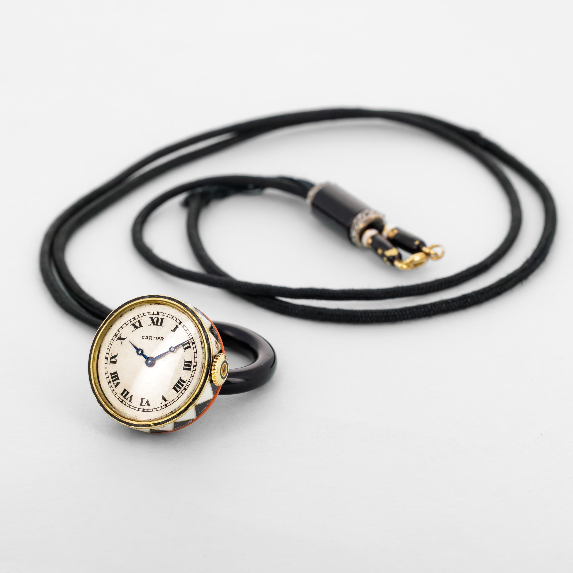 Cartier Art Deco Coral, Onyx &amp; Diamond Pendant Watch, 1920s (RESERVED)