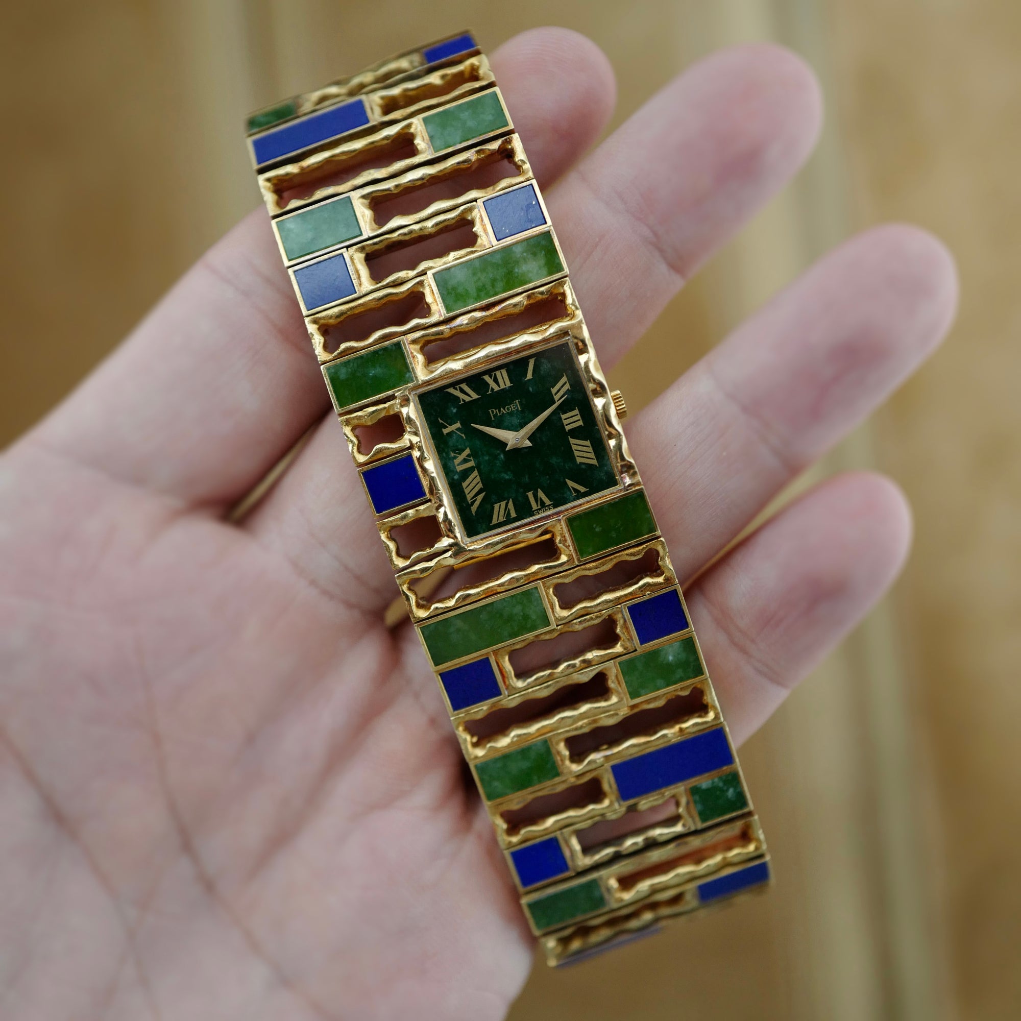 Piaget Yellow Gold Lapis Lazuli & Jade Cuff Watch (New Arrivals)