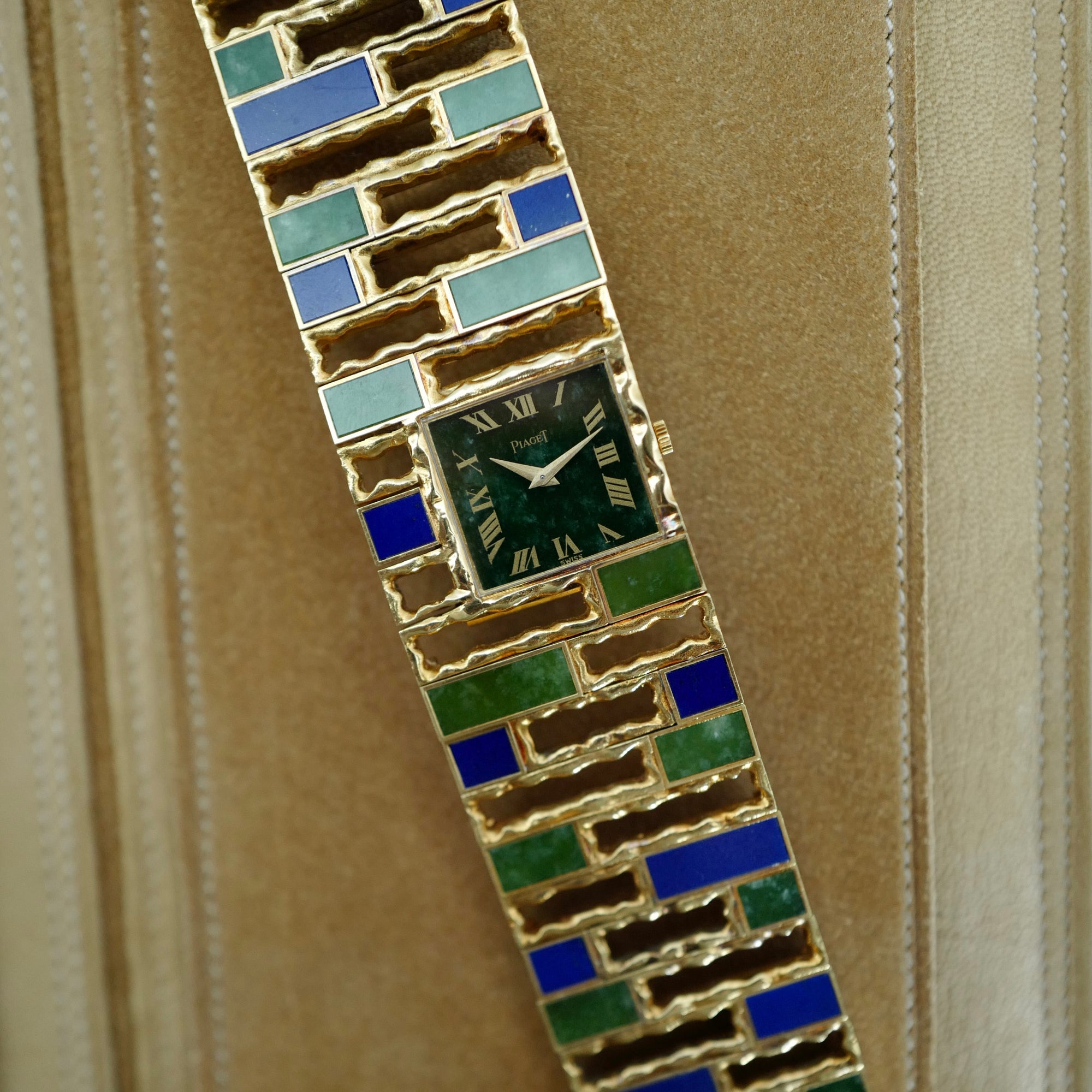 Piaget Yellow Gold Lapis Lazuli & Jade Cuff Watch (New Arrivals)