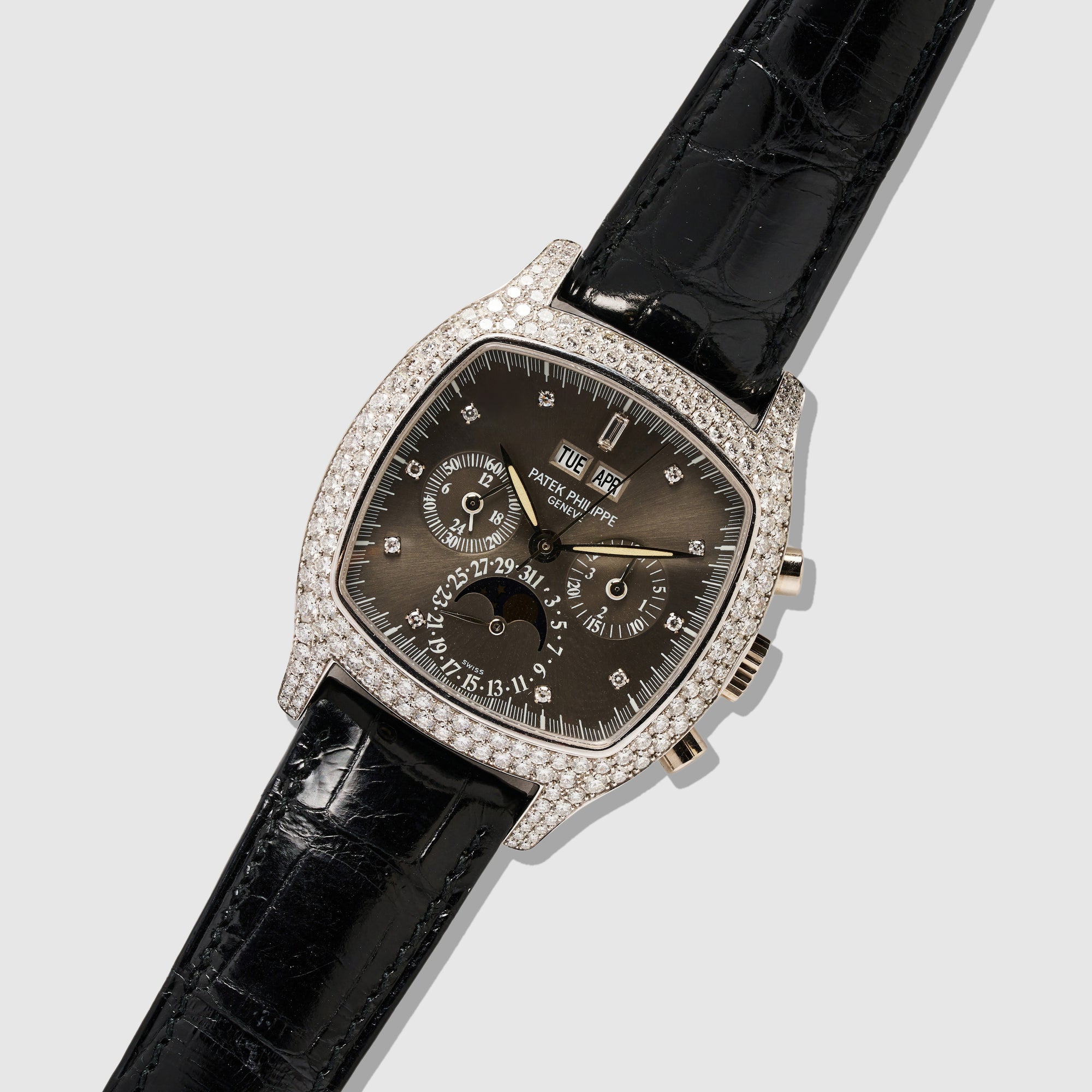 Patek Philippe White Gold Perpetual Calendar Chronograph Diamond Watch Ref. 5021