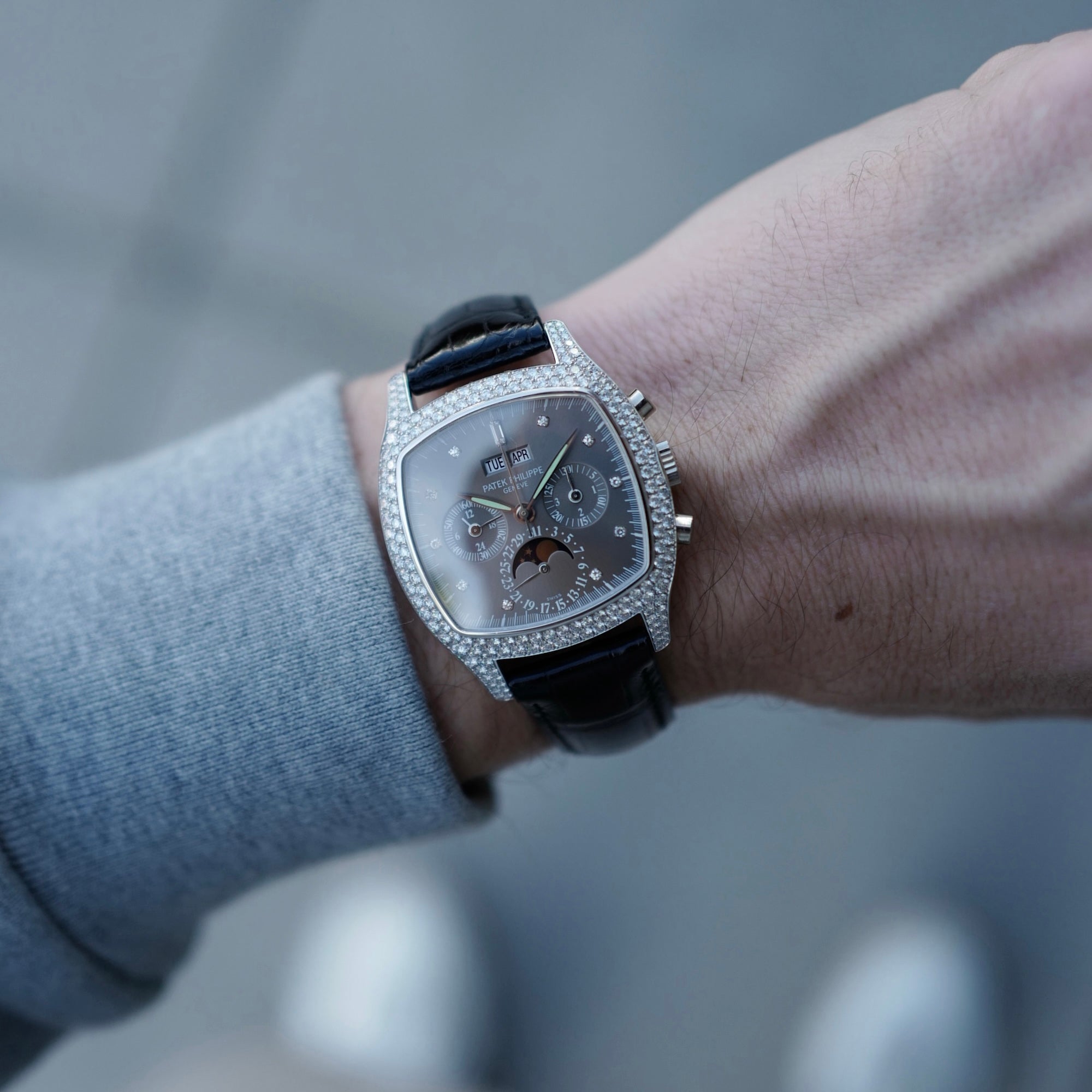 Patek Philippe White Gold Perpetual Calendar Chronograph Diamond Watch Ref. 5021