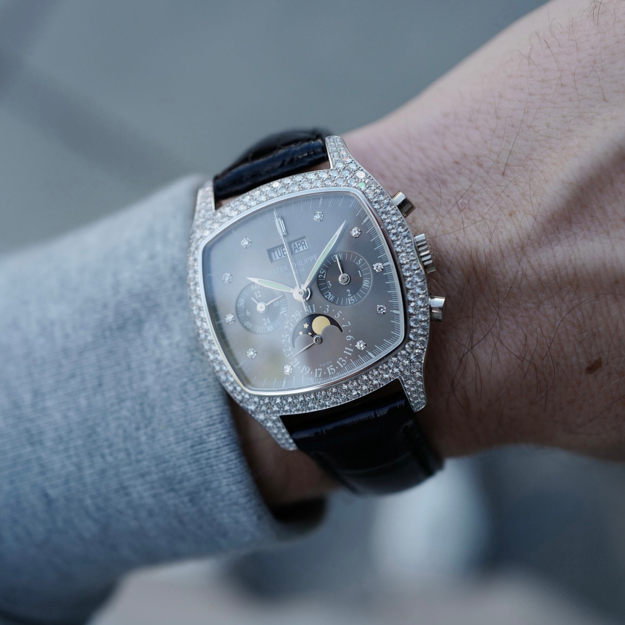 Patek Philippe White Gold Perpetual Calendar Chronograph Diamond Watch Ref. 5021