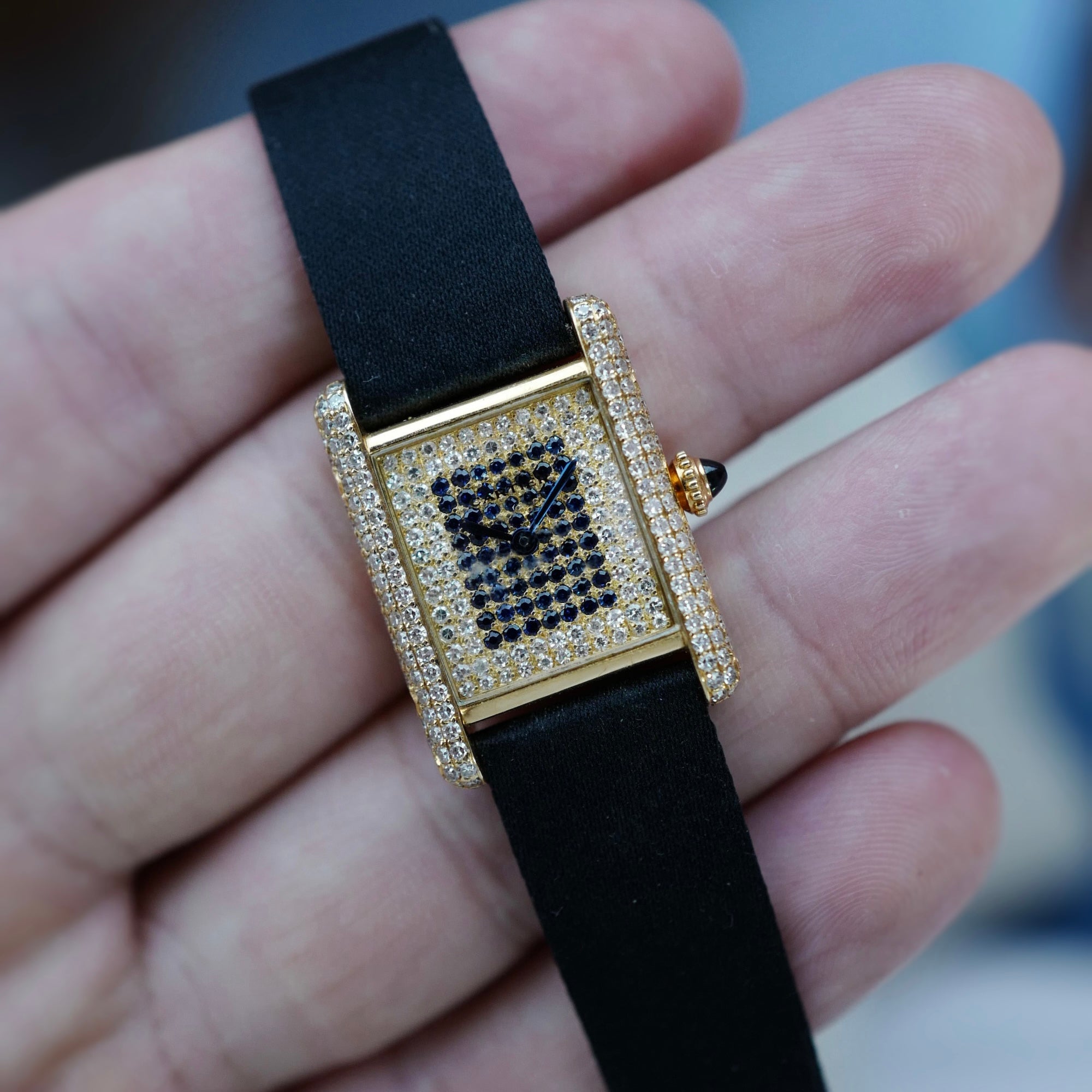 Cartier Yellow Gold Tank Louis Watch Ref. 78227 with Diamonds & Sapphires (New Arrival)