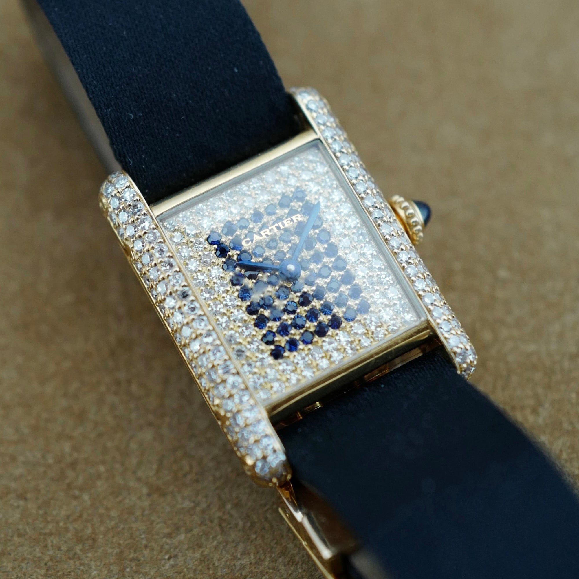 Cartier Yellow Gold Tank Louis Watch Ref. 78227 with Diamonds & Sapphires (New Arrival)