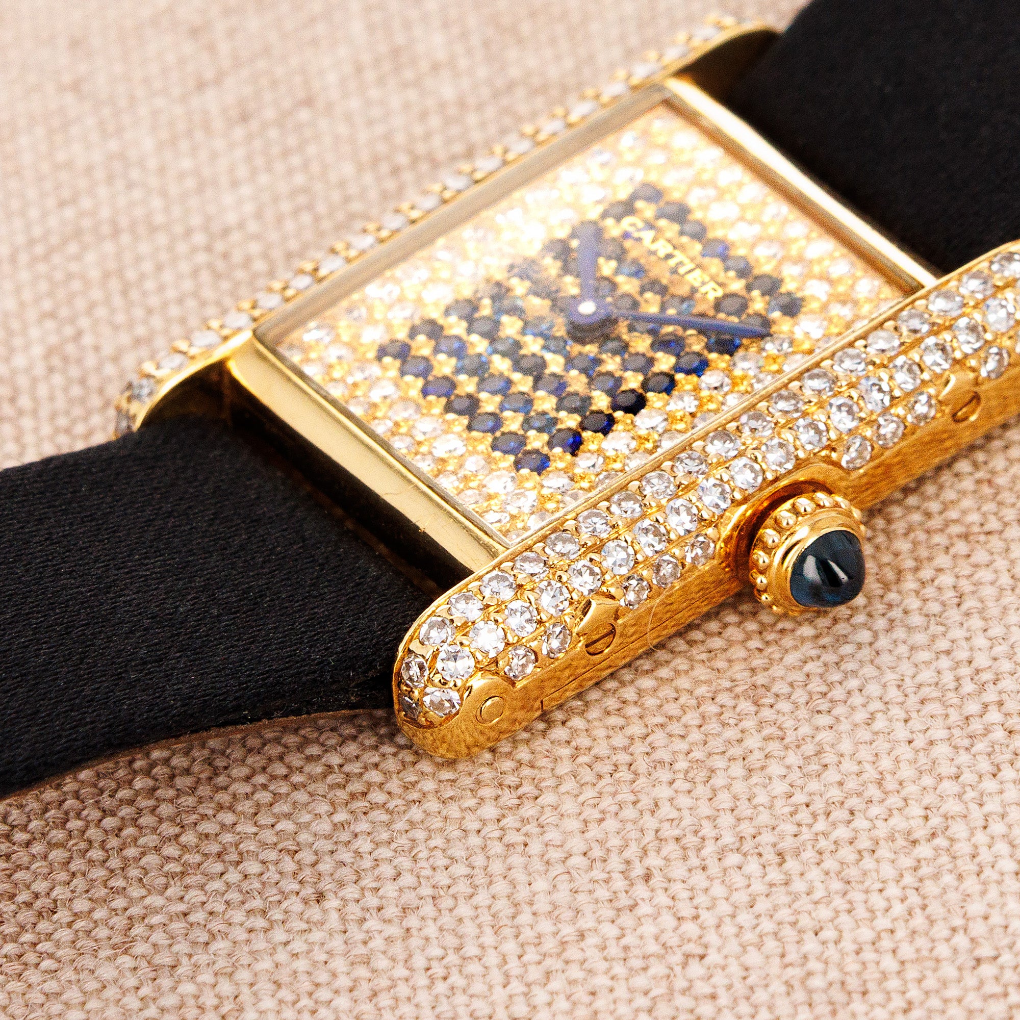 Cartier Yellow Gold Tank Louis Watch Ref. 78227 with Diamonds &amp; Sapphires