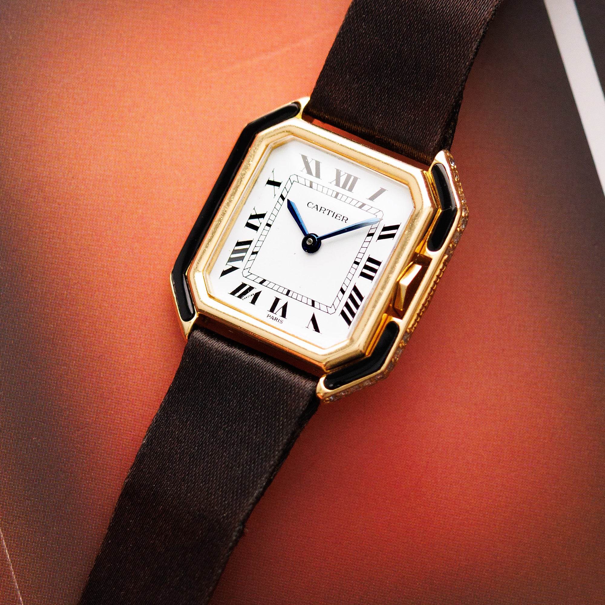 Cartier Yellow Gold Ceinture Onyx & Diamond Watch