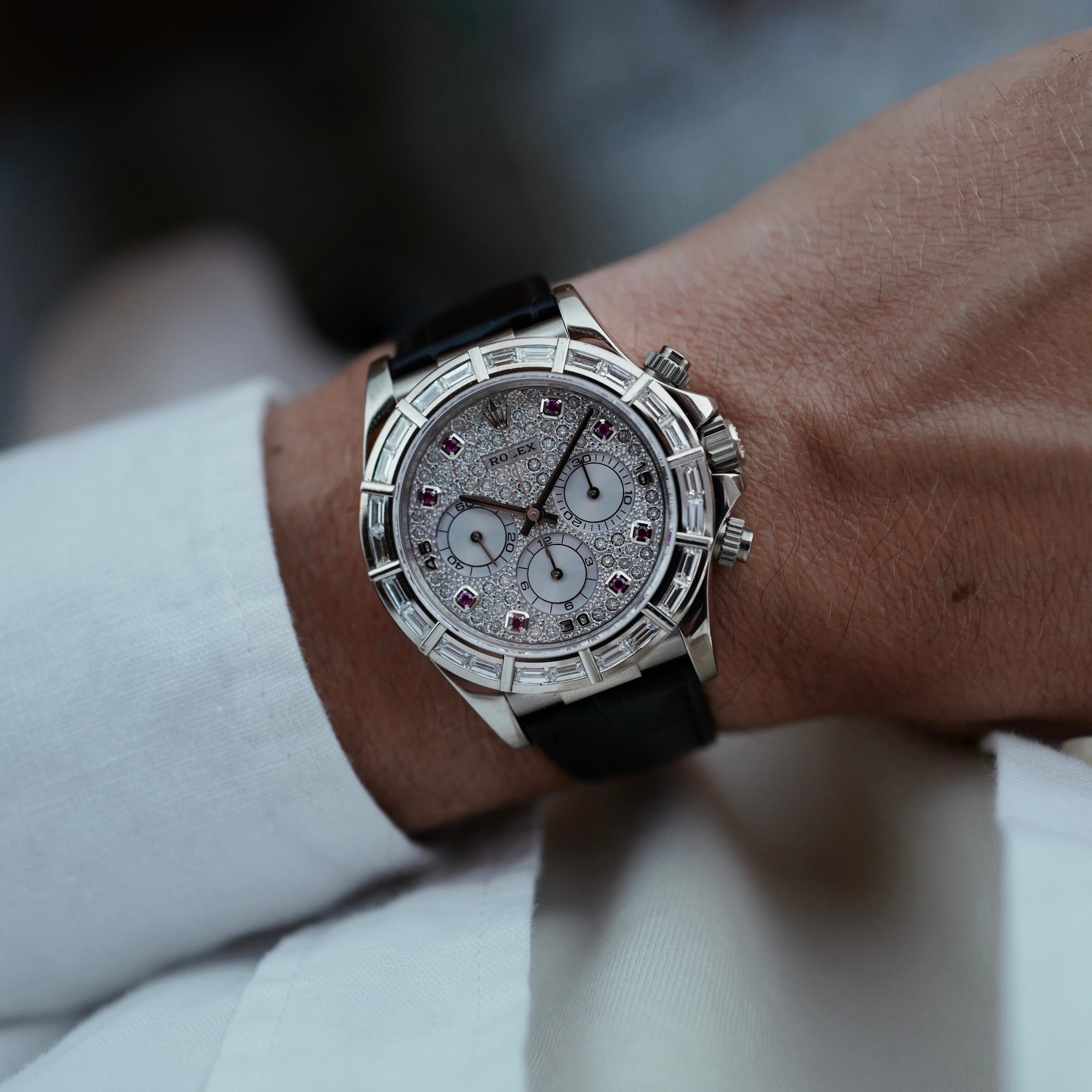 Rolex White Gold Zenith Daytona Ref. 16589 with Factory Diamonds