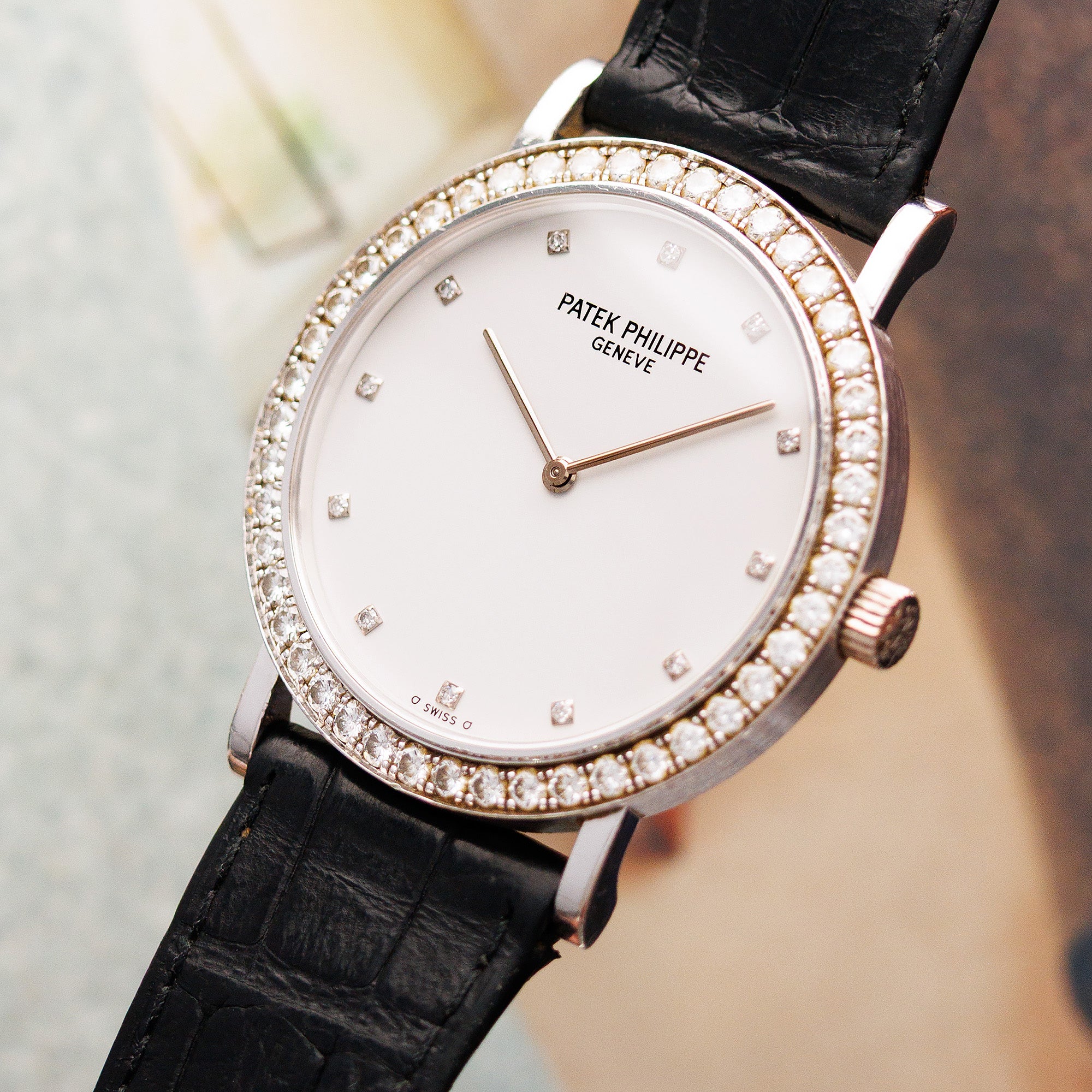 Patek Philippe White Gold Calatrava Ref. 5006 with Factory Dialmonds