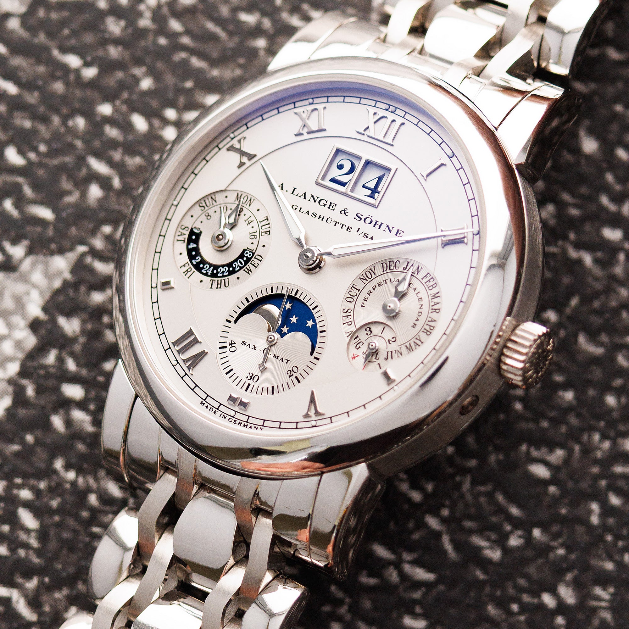 A. Lange & Sohne Platinum Sax-O-Mat Perpetual 310.225 on Wellendorff Bracelet
