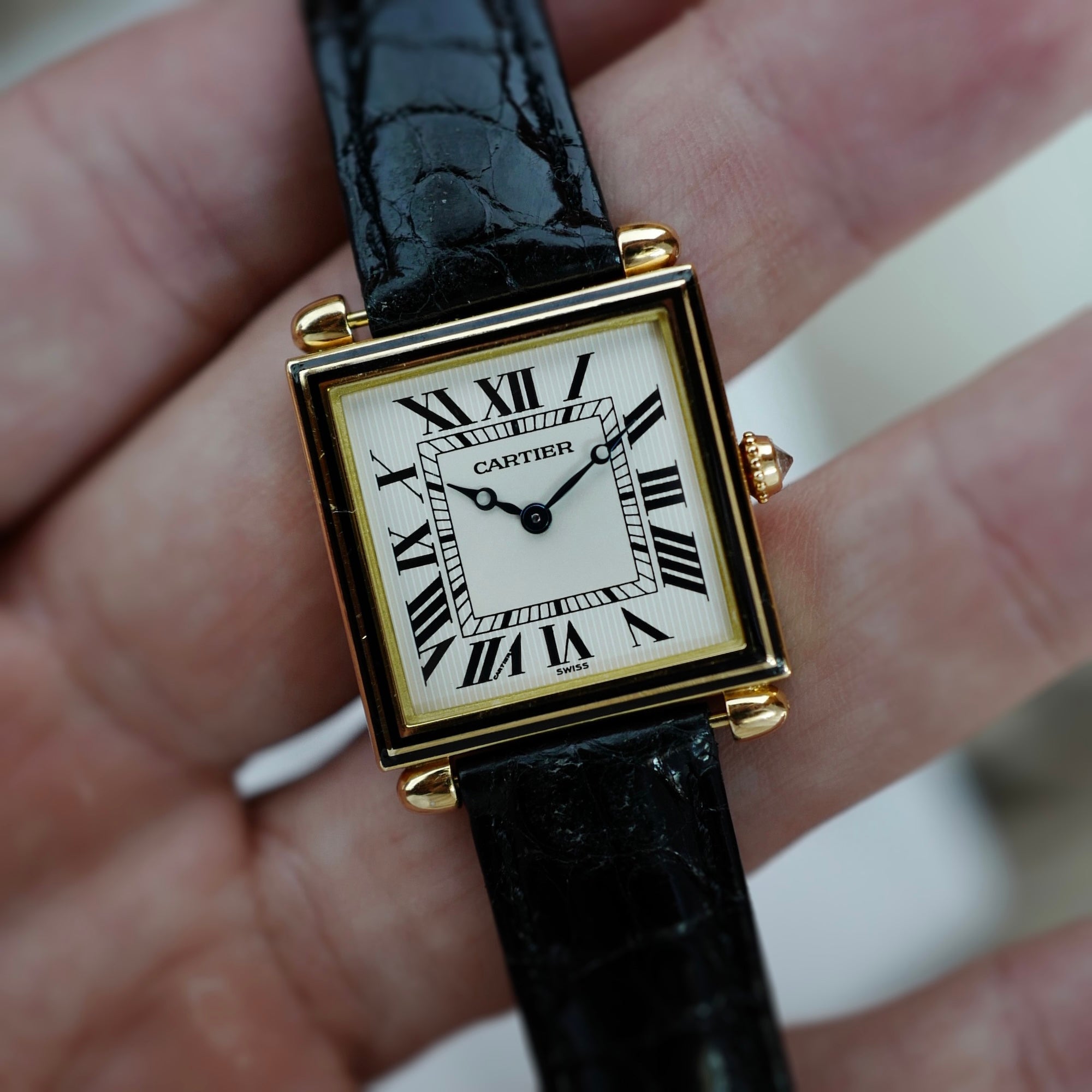 Cartier Yellow Gold Tank Obus Ref. 1630 with Black Enamel