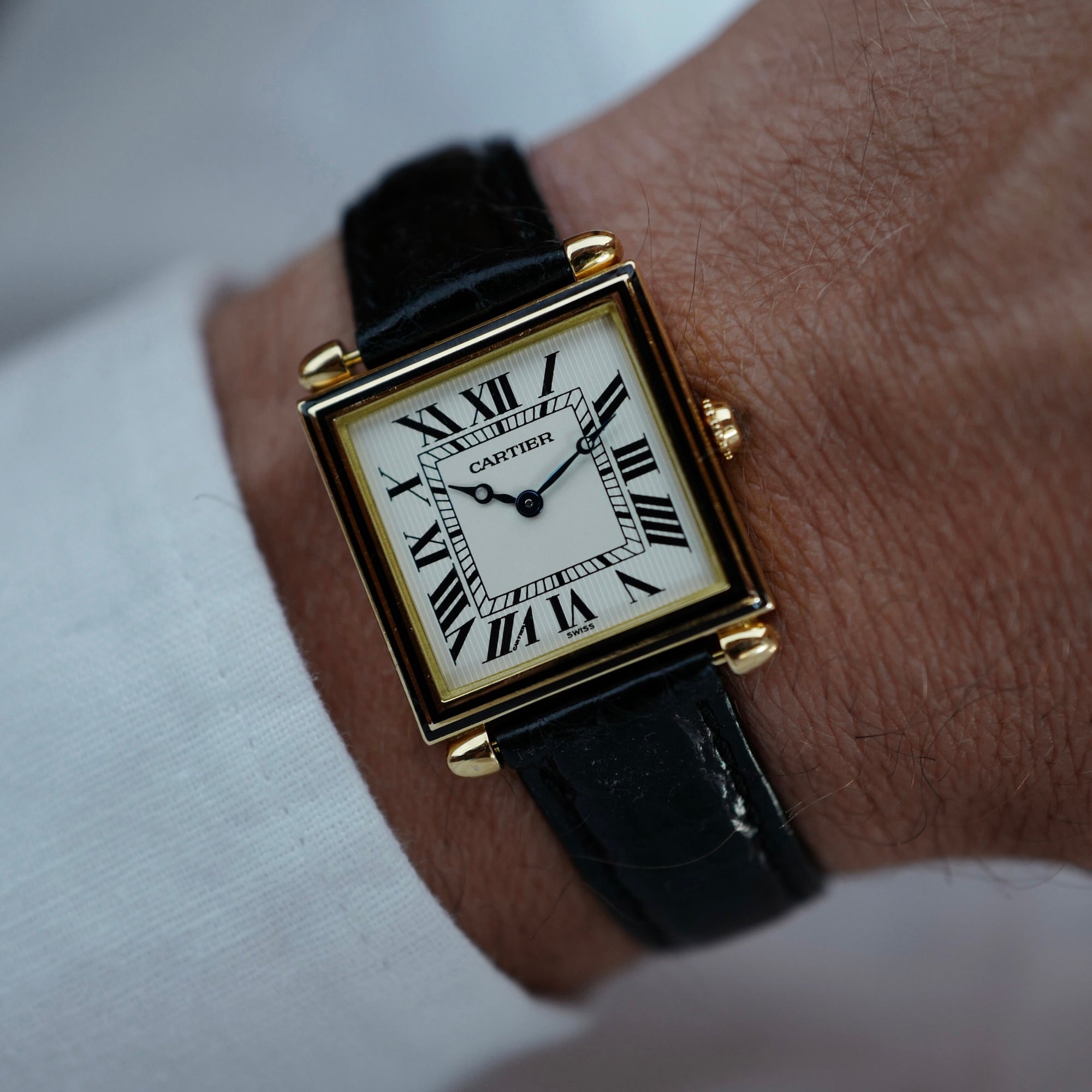 Cartier Yellow Gold Tank Obus Ref. 1630 with Black Enamel