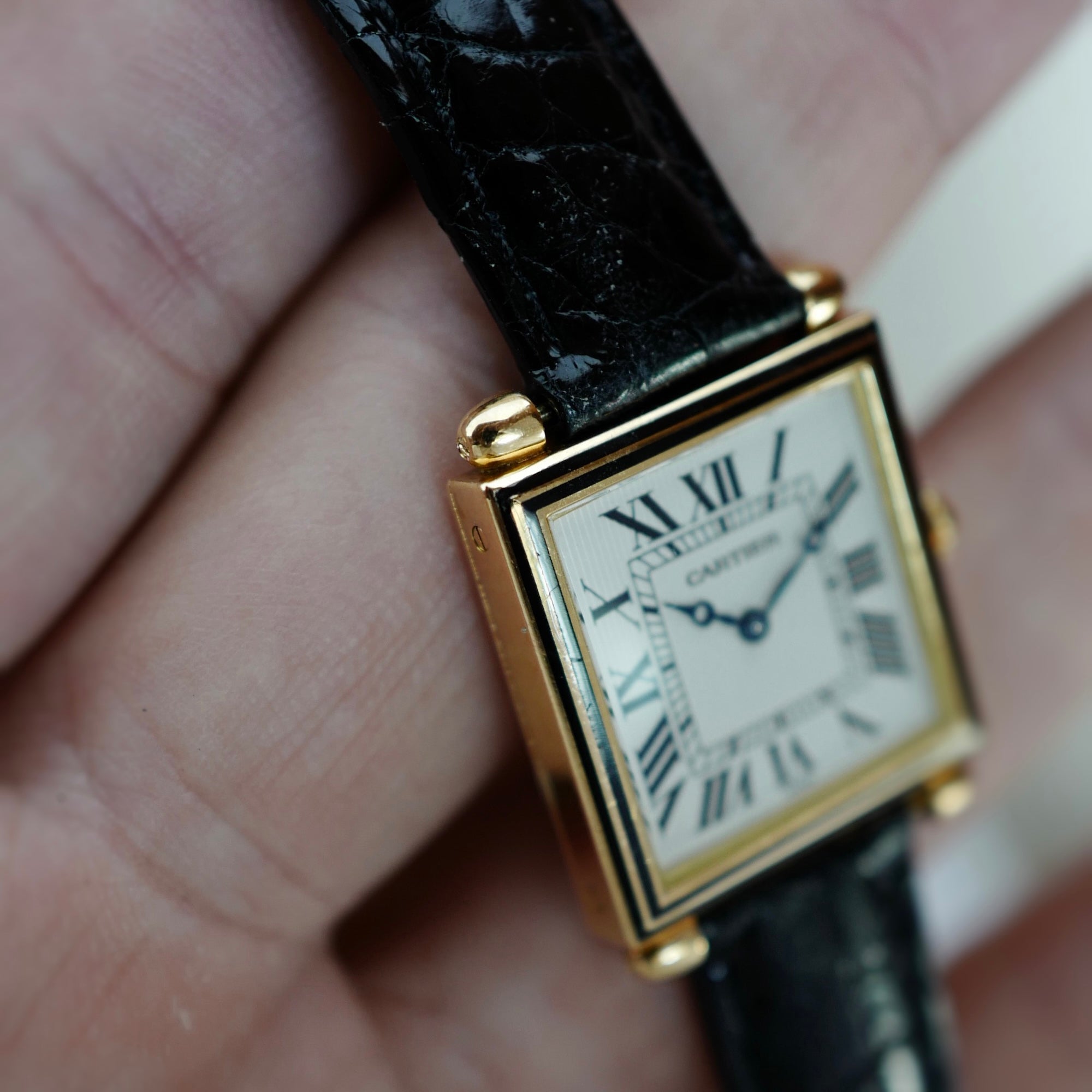 Cartier Yellow Gold Tank Obus Ref. 1630 with Black Enamel