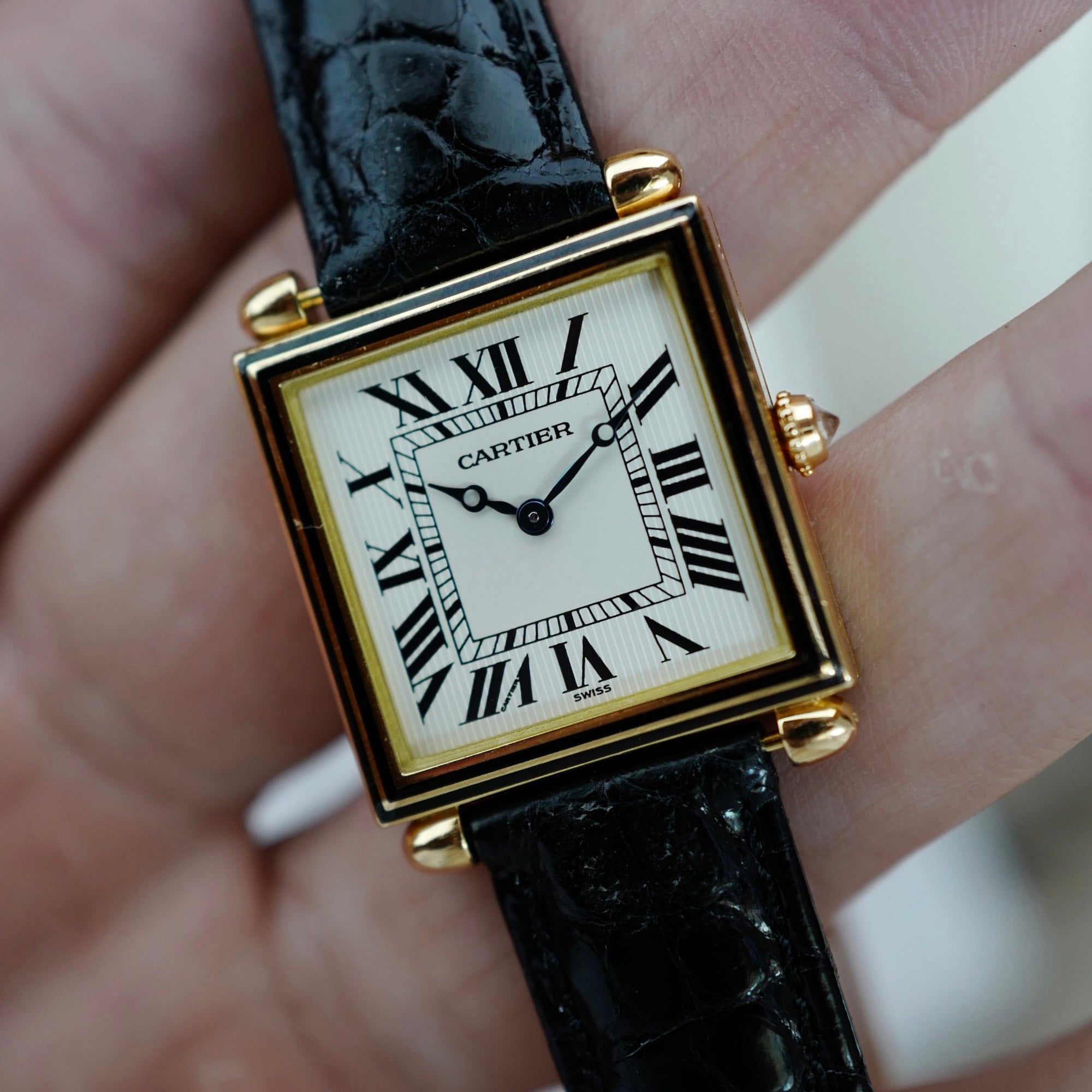 Cartier Yellow Gold Tank Obus Ref. 1630 with Black Enamel