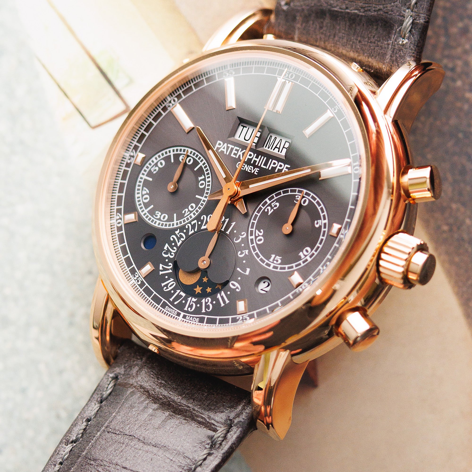 Patek Philippe Rose Gold Split Seconds Perpetual Calendar Chronograph Ref. 5204R