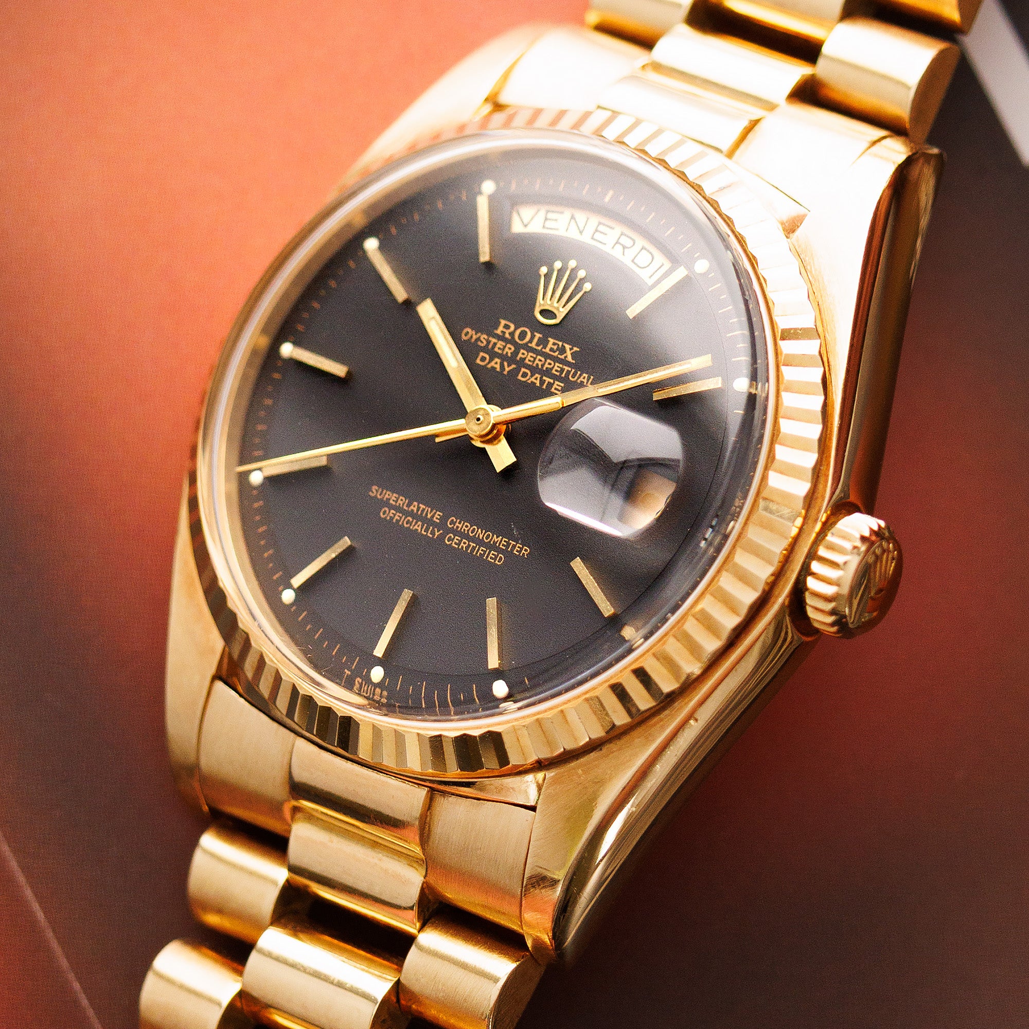 Rolex Yellow Gold Day Date Ref. 1803 with Flawless Matte Black dial