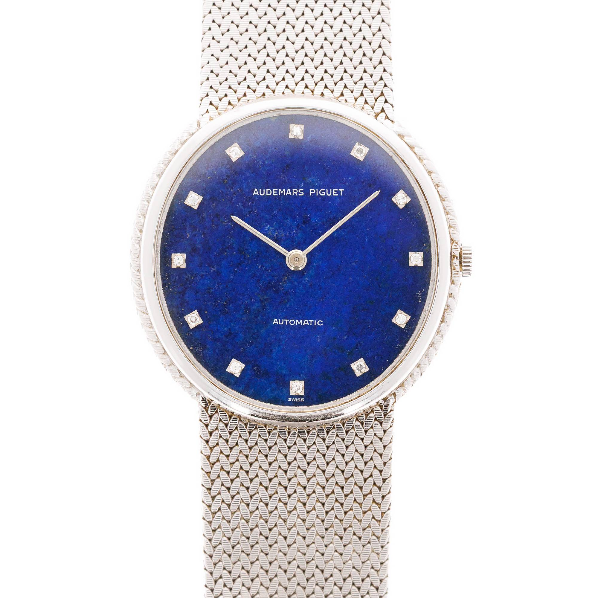 Audemars Piguet White Gold Automatic Bracelet Watch with Lapis Lazuli Dial