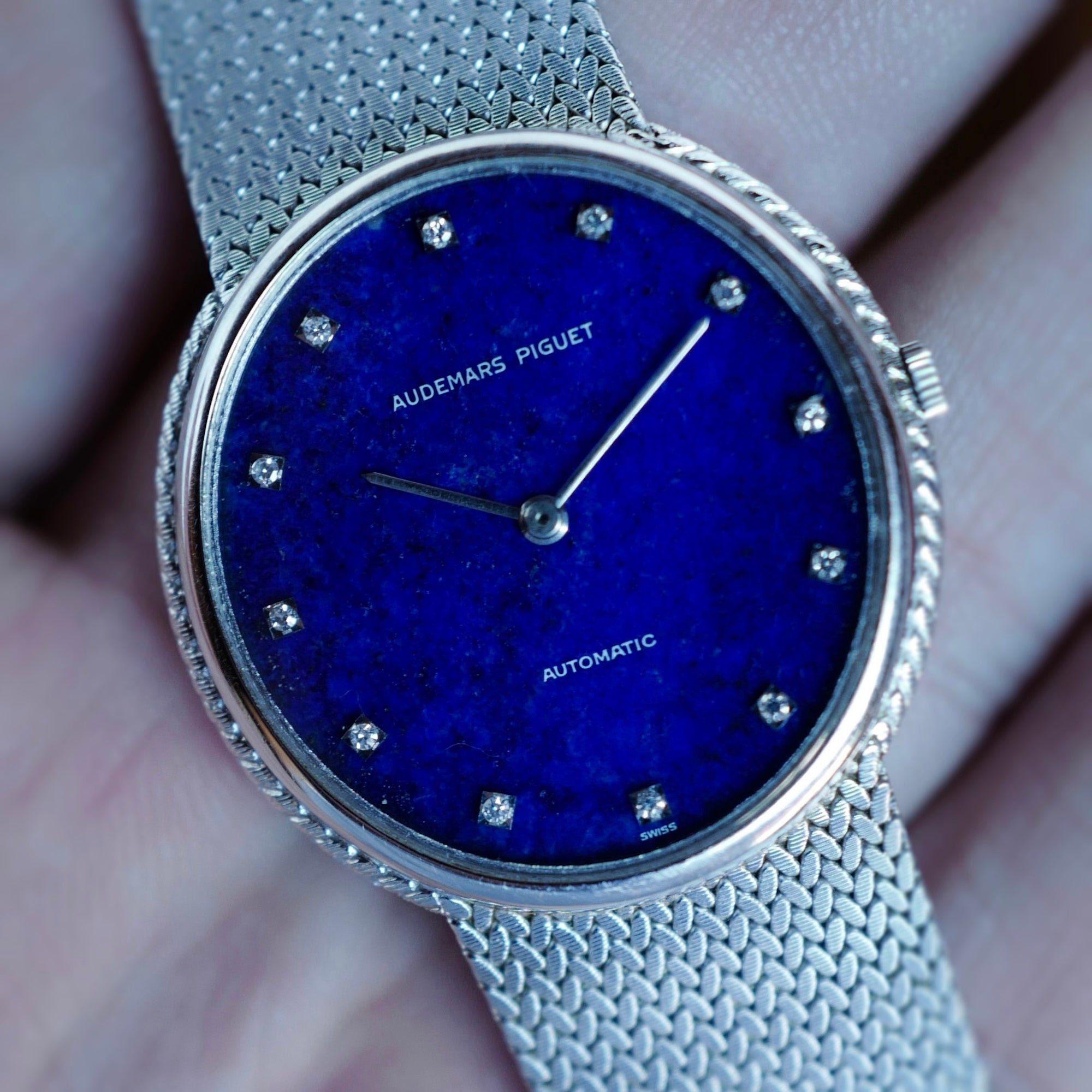 Audemars Piguet White Gold Automatic Bracelet Watch with Lapis Lazuli Dial