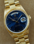 Rolex Yellow Gold Day-Date Watch Ref. 18078 with Bark Finish and Deep Blue Dial (New Arrival)