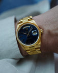 Rolex Yellow Gold Day-Date Watch Ref. 18078 with Bark Finish and Deep Blue Dial (New Arrival)