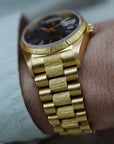 Rolex Yellow Gold Day-Date Watch Ref. 18078 with Bark Finish and Deep Blue Dial (New Arrival)