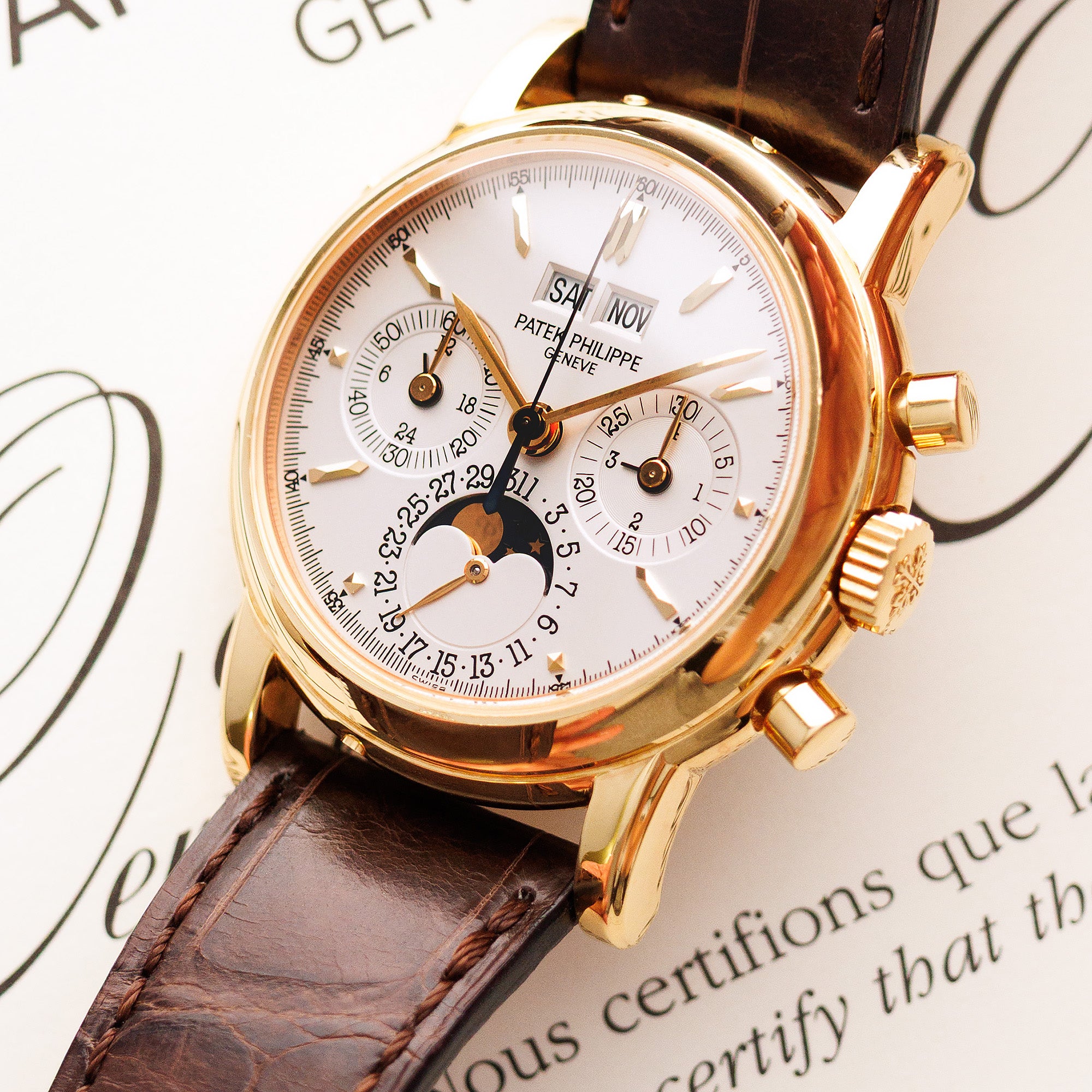 Patek Philippe Yellow Gold Perpetual Calendar Chrono Fourth Series Watch Ref. 3970