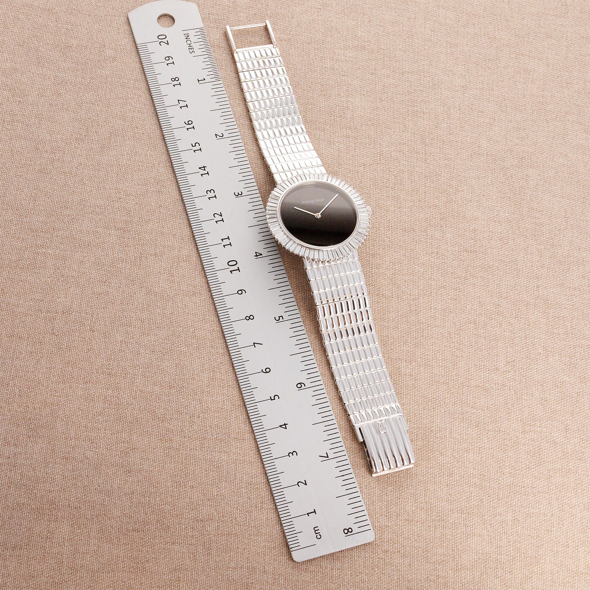 Audemars Piguet White Gold Watch with Baguette Diamonds and Onyx Dial