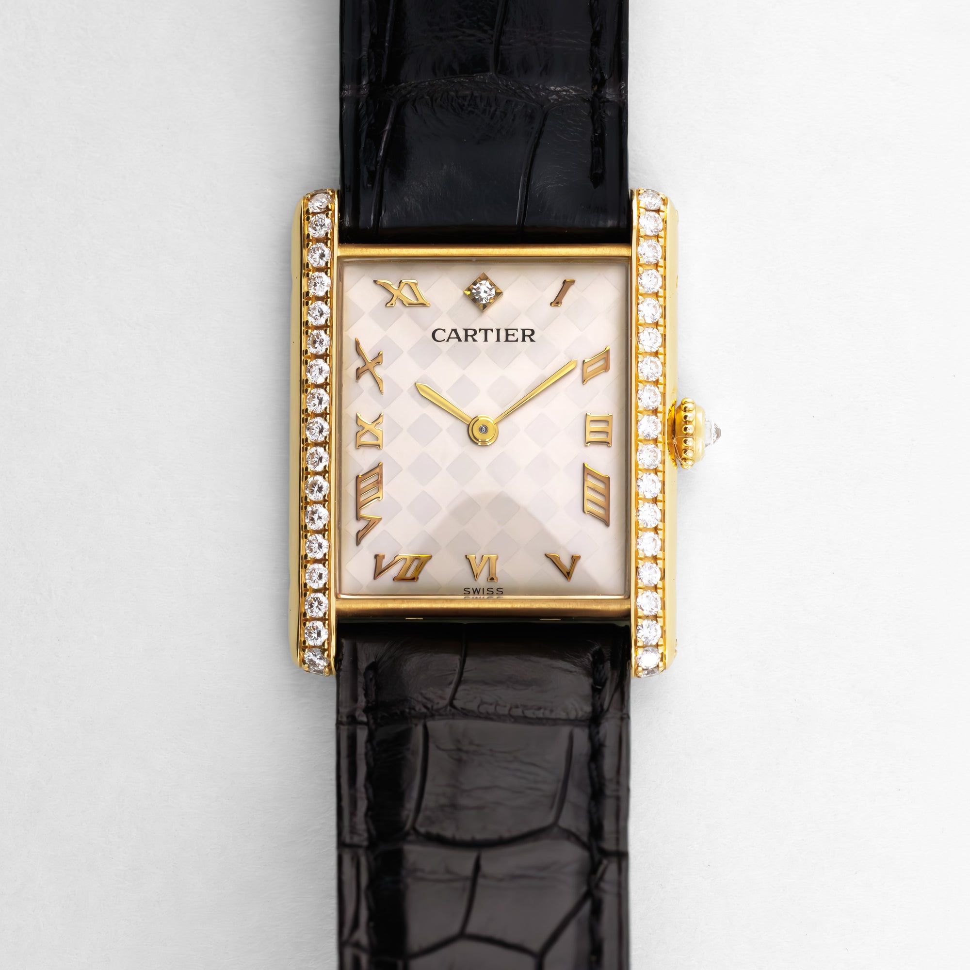 Cartier Yellow Gold Tank Mecanique Ref. WA300651 with Pave Case